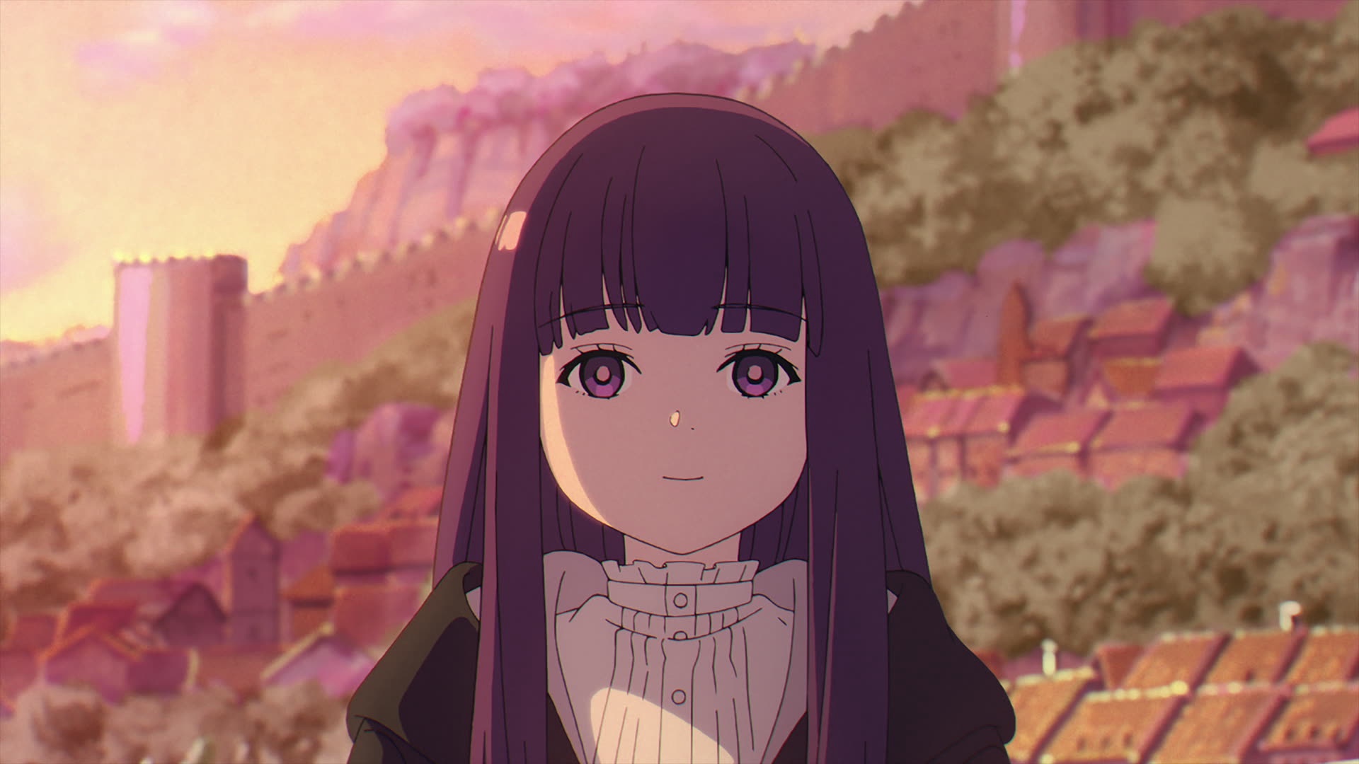 Anime 1920x1080 Frieren Fern (Sousou No Frieren) purple hair looking at viewer happy face Sousou No Frieren smiling
