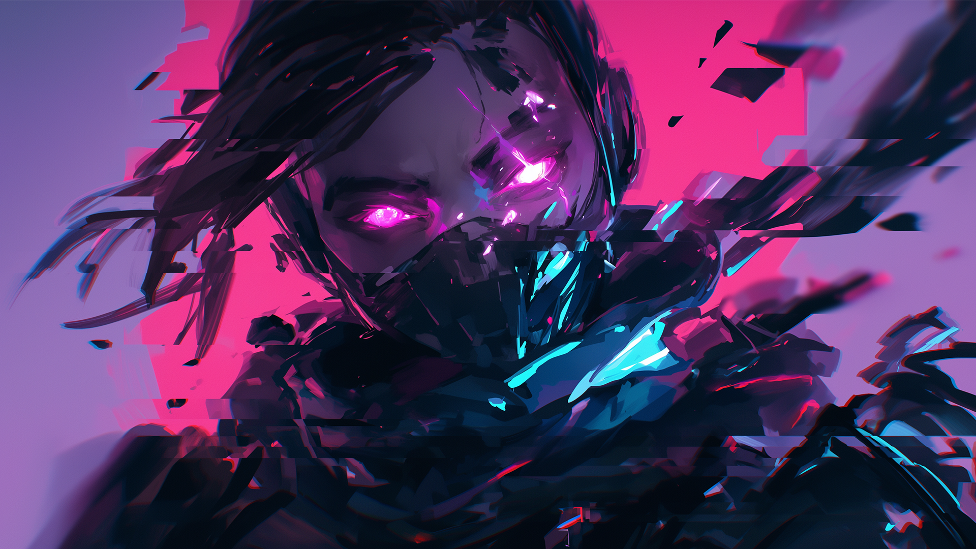 General 1920x1080 AI art Apex Legends Wraith (Apex Legends) purple eyes mask glowing eyes purple video game characters face video game girls looking at viewer short hair