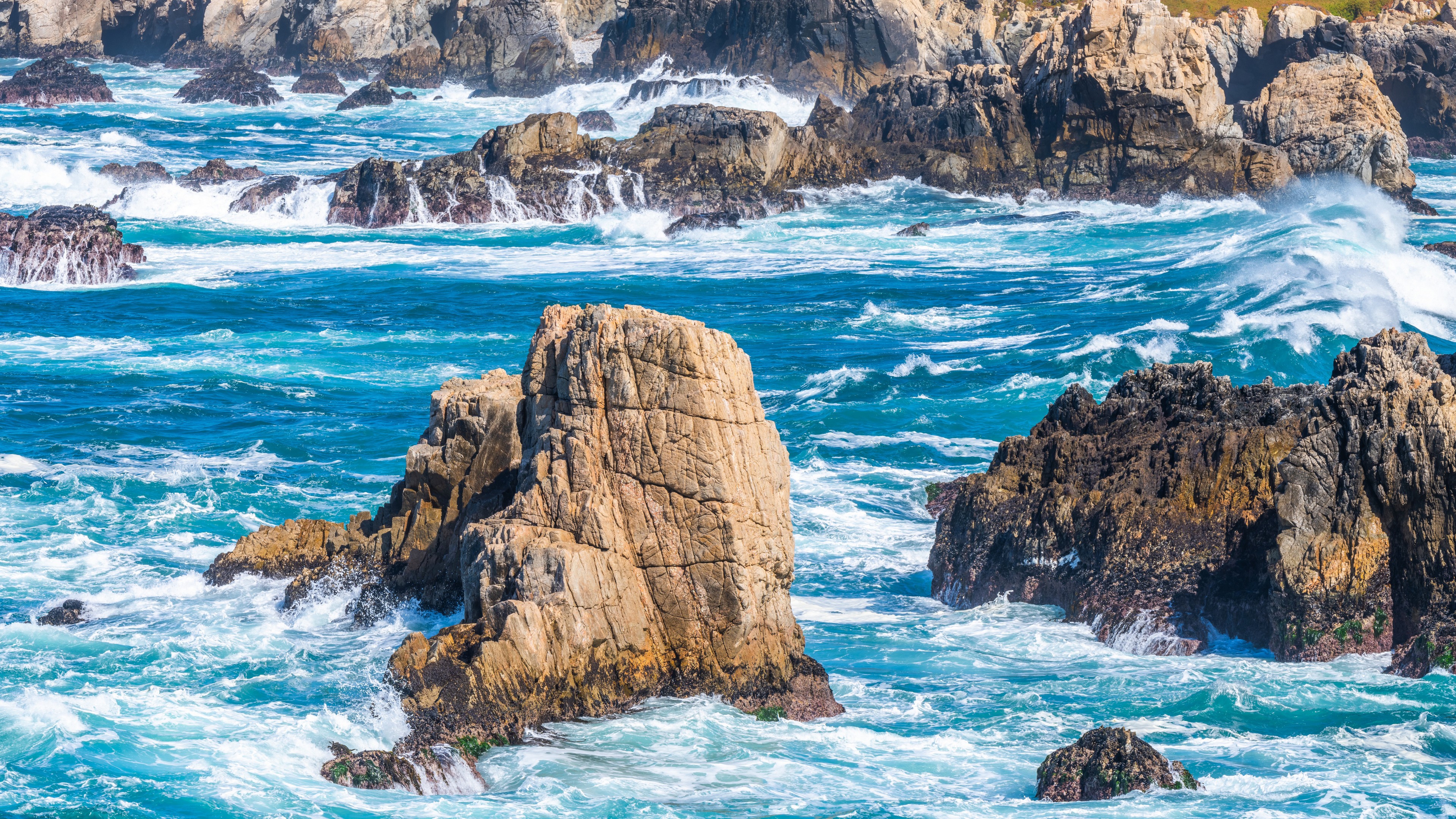 General 3840x2160 USA California coast sea waves rocks nature landscape water