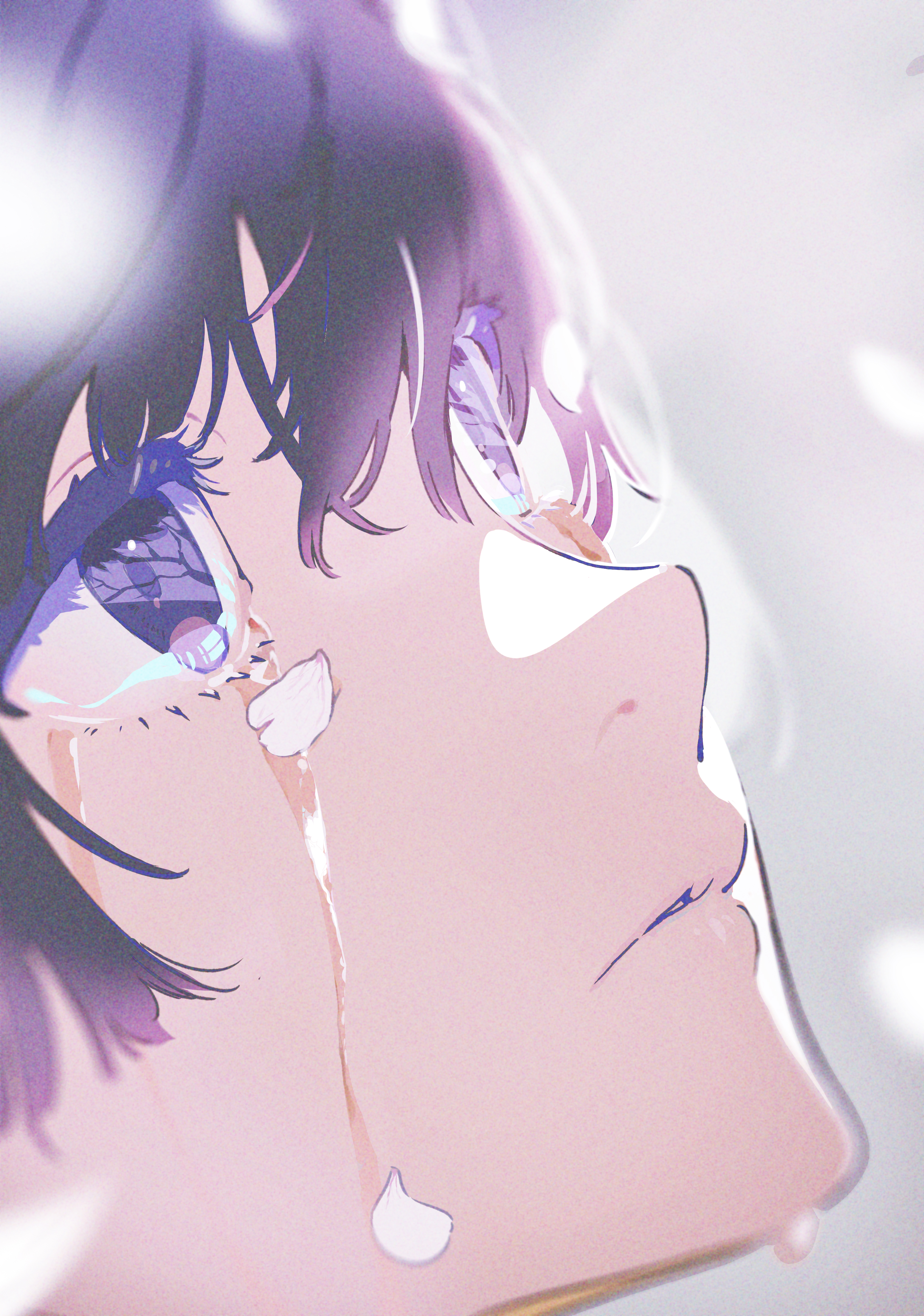 Anime 2998x4269 anime artwork tears blue eyes petals crying anime girls