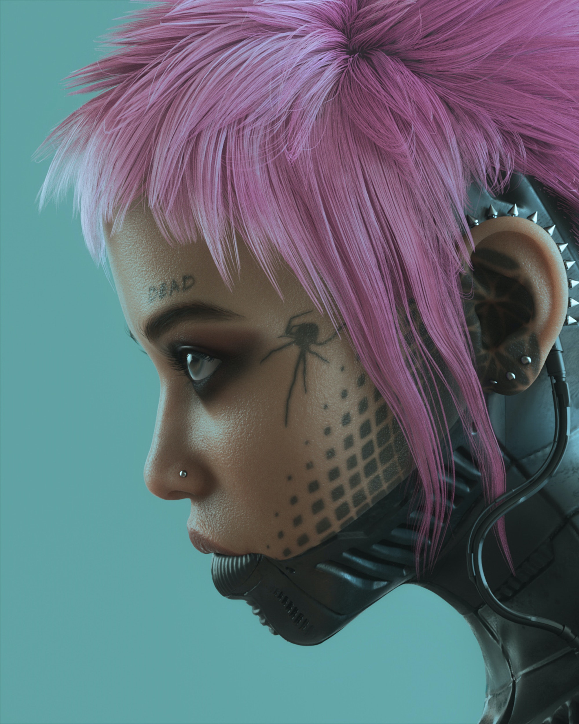 General 2000x2500 digital art artwork illustration women portrait cyberpunk Asian piercing pink hair short hair One Speg tattoo