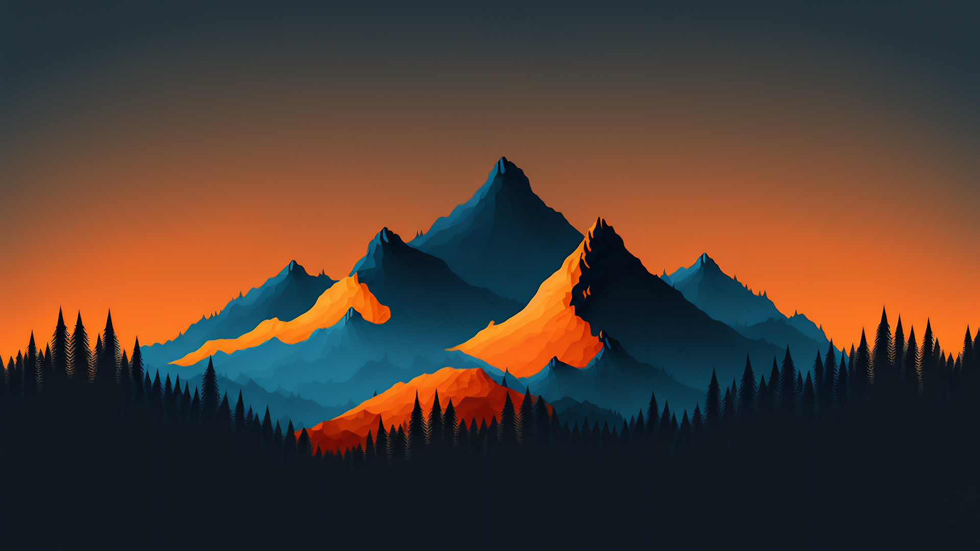 General 1920x1080 minimalism illustration AI art mountains blue orange
