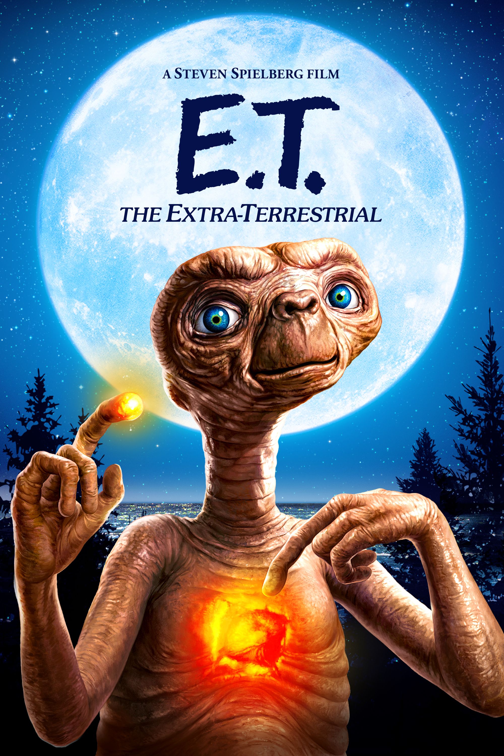 General 2000x3000 E.T. movies aliens night Moon blue eyes index finger raised finger pointing trees creature Steven Spielberg movie poster poster portrait display