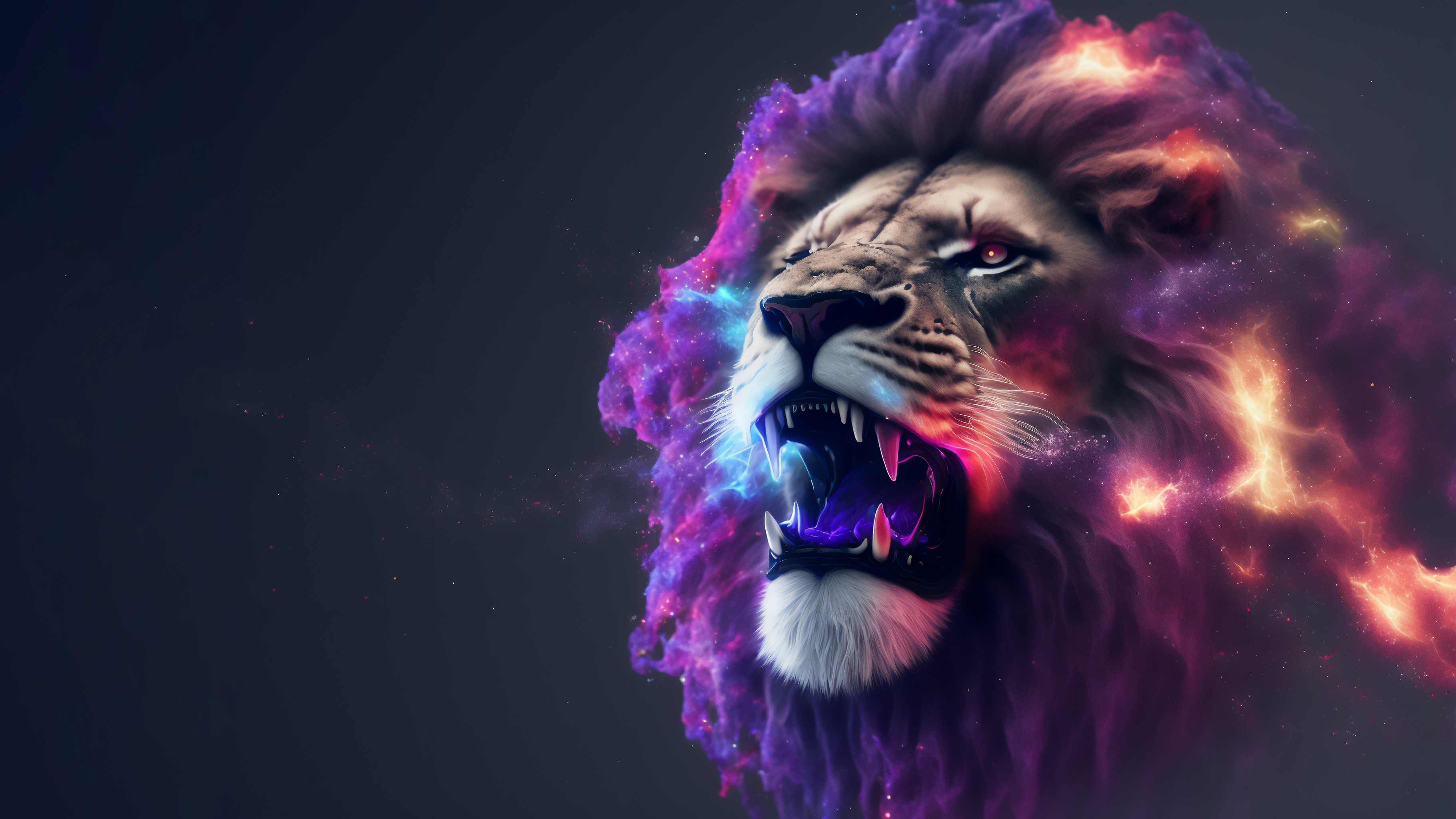 General 3641x2048 AI art purple glowing animals simple background stars lion