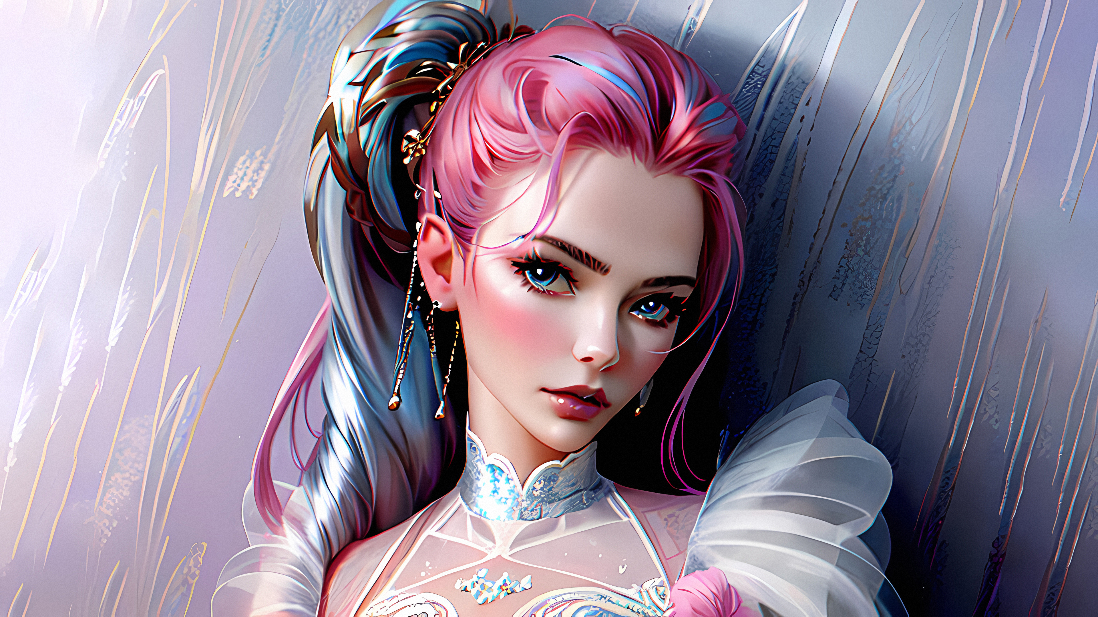 General 3840x2160 Stable Diffusion 4K AI art women pink blue two tone hair multi-colored hair anime