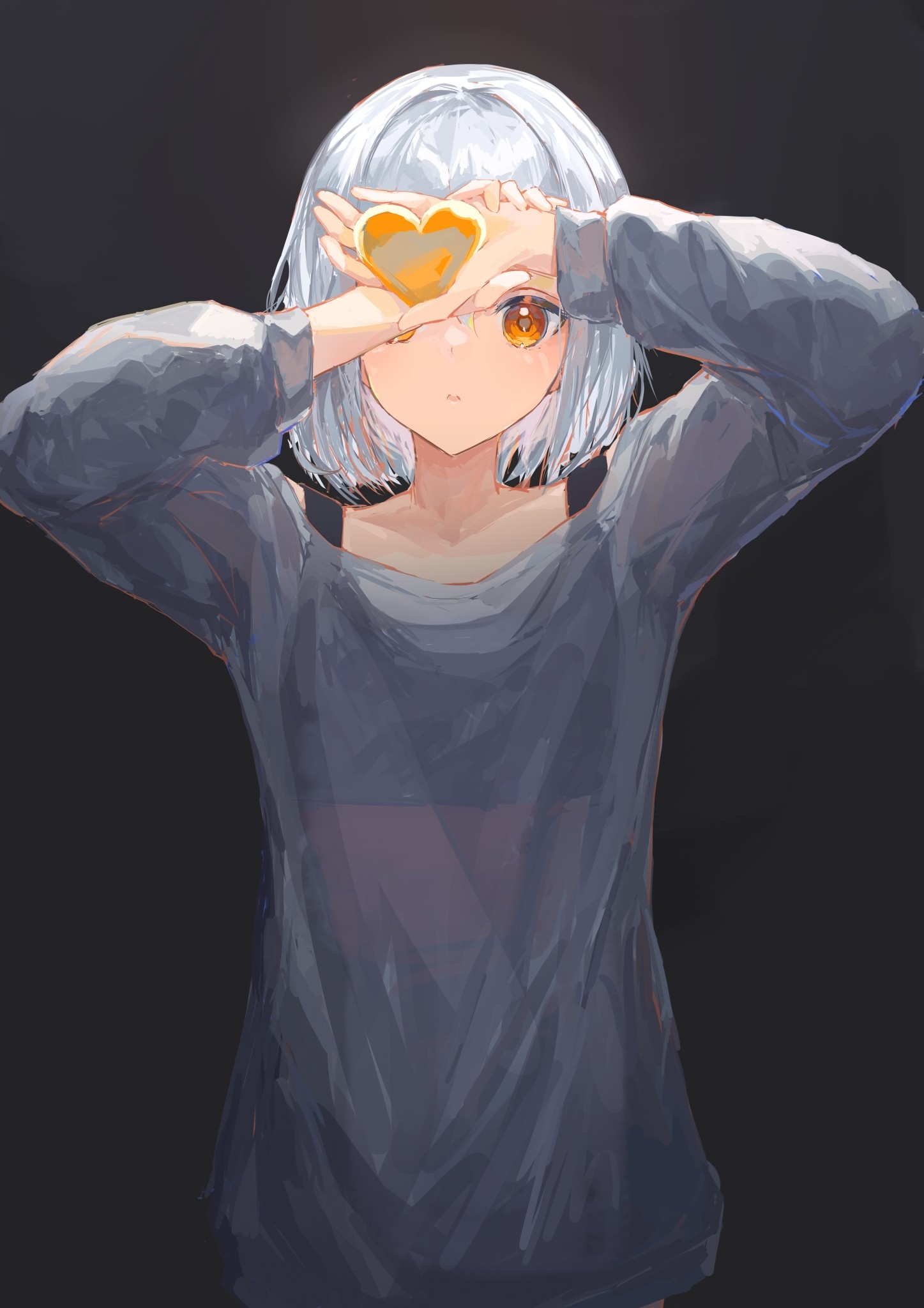Anime 1447x2047 anime girls white hair portrait display heart looking at viewer short hair simple background minimalism