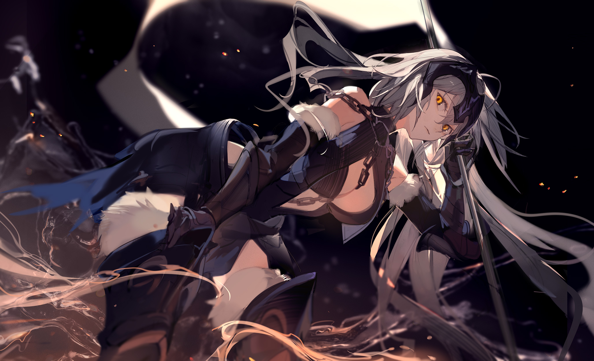Anime 2055x1250 Fate series Jeanne d'Arc (Fate) big boobs yellow eyes anime girls chains long hair elbow gloves looking at viewer