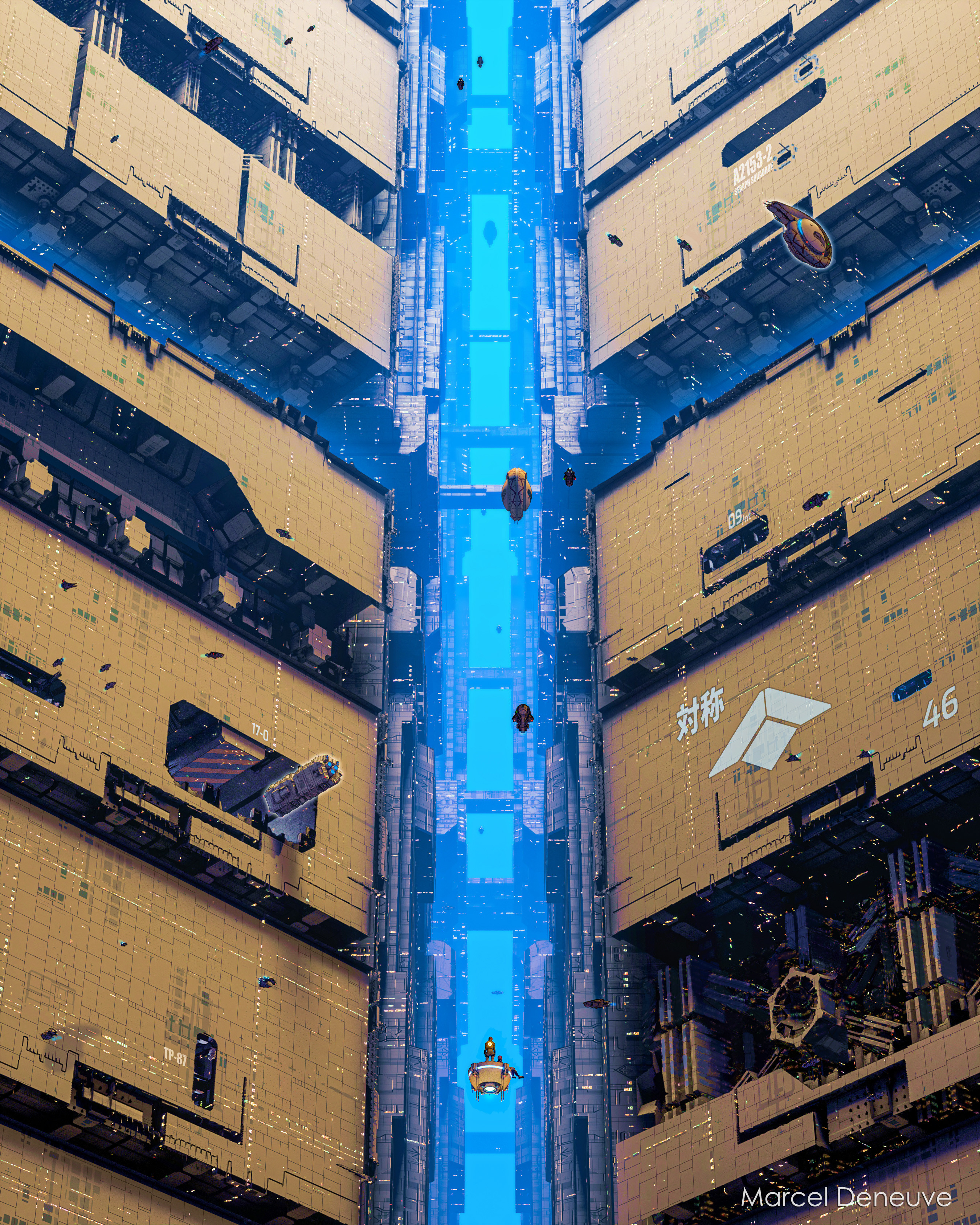 General 2700x3375 digital art artwork illustration concept art architecture building futuristic futuristic city cyberpunk spaceship Marcel Deneuve