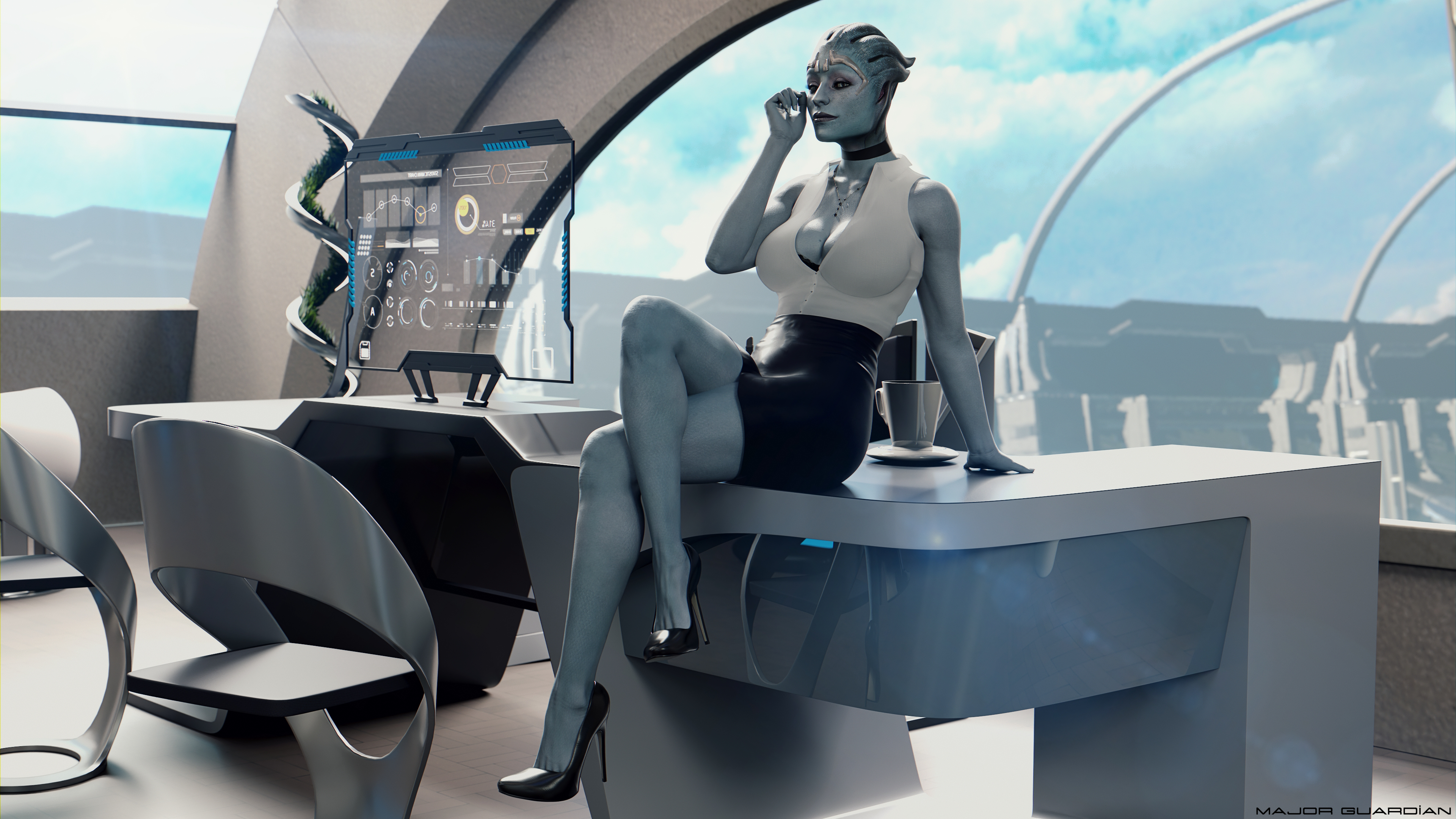 General 3840x2160 Major Guardian Mass Effect Mass Effect 2 Asari CGI Samara legs crossed video games video game girls heels