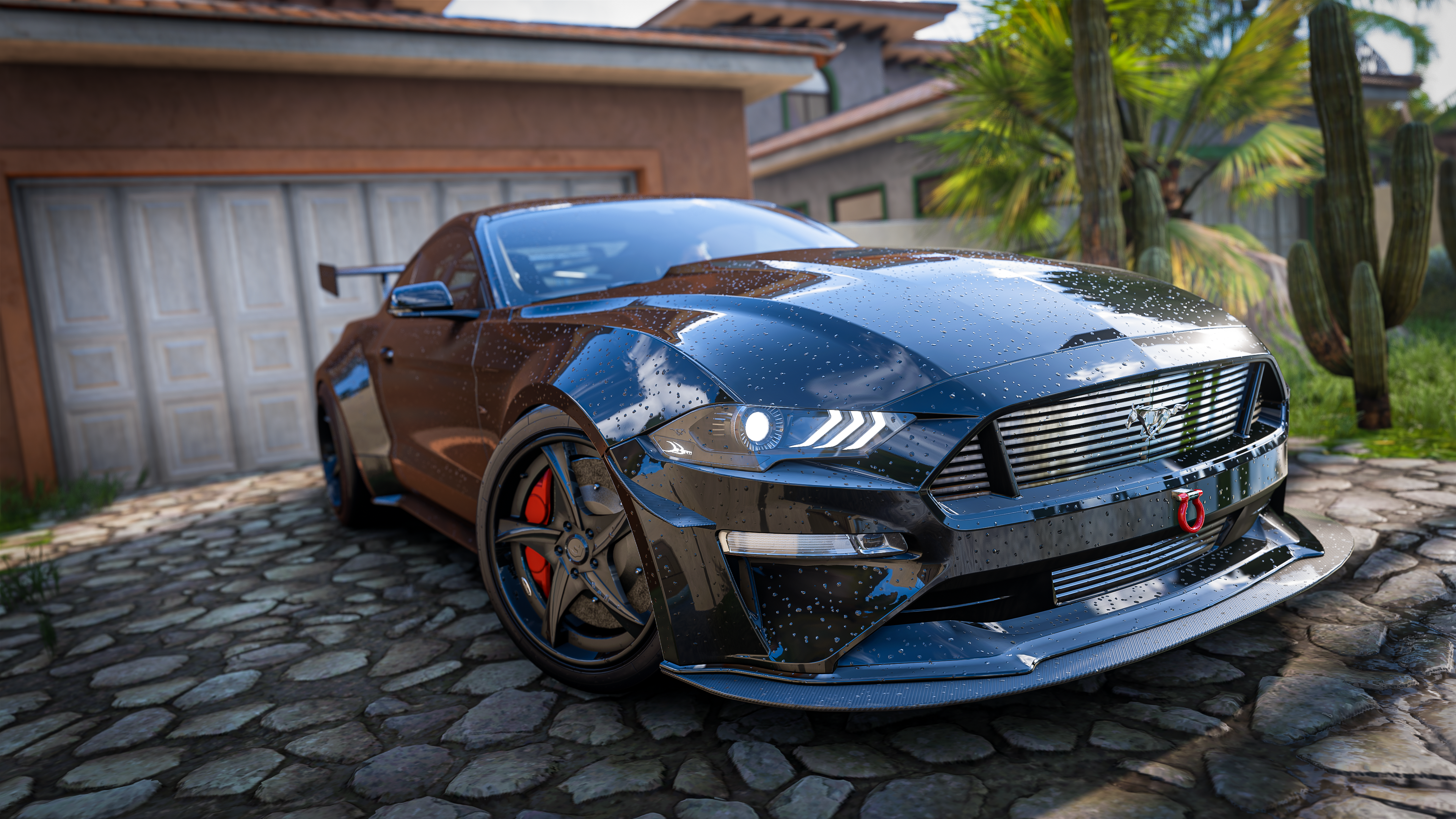 General 3840x2160 Ford Mustang Ford Mustang GT Concept Forza Horizon 5 Forza Horizon Forza Video Game Heroes car vehicle race cars drift cars reflection CGI palm trees wheels Ford PlaygroundGames muscle cars American cars video games headlights screen shot