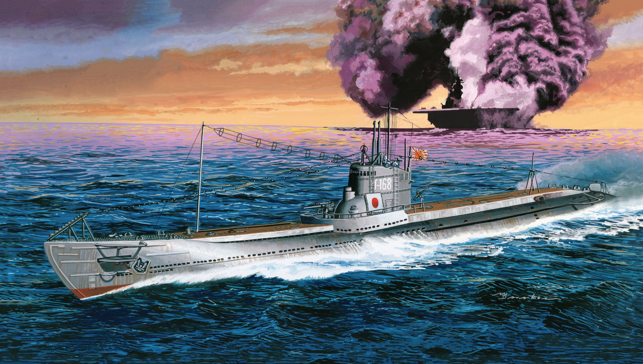 General 2067x1173 war warship sea army military flag military vehicle smoke water clouds sky japanese flag