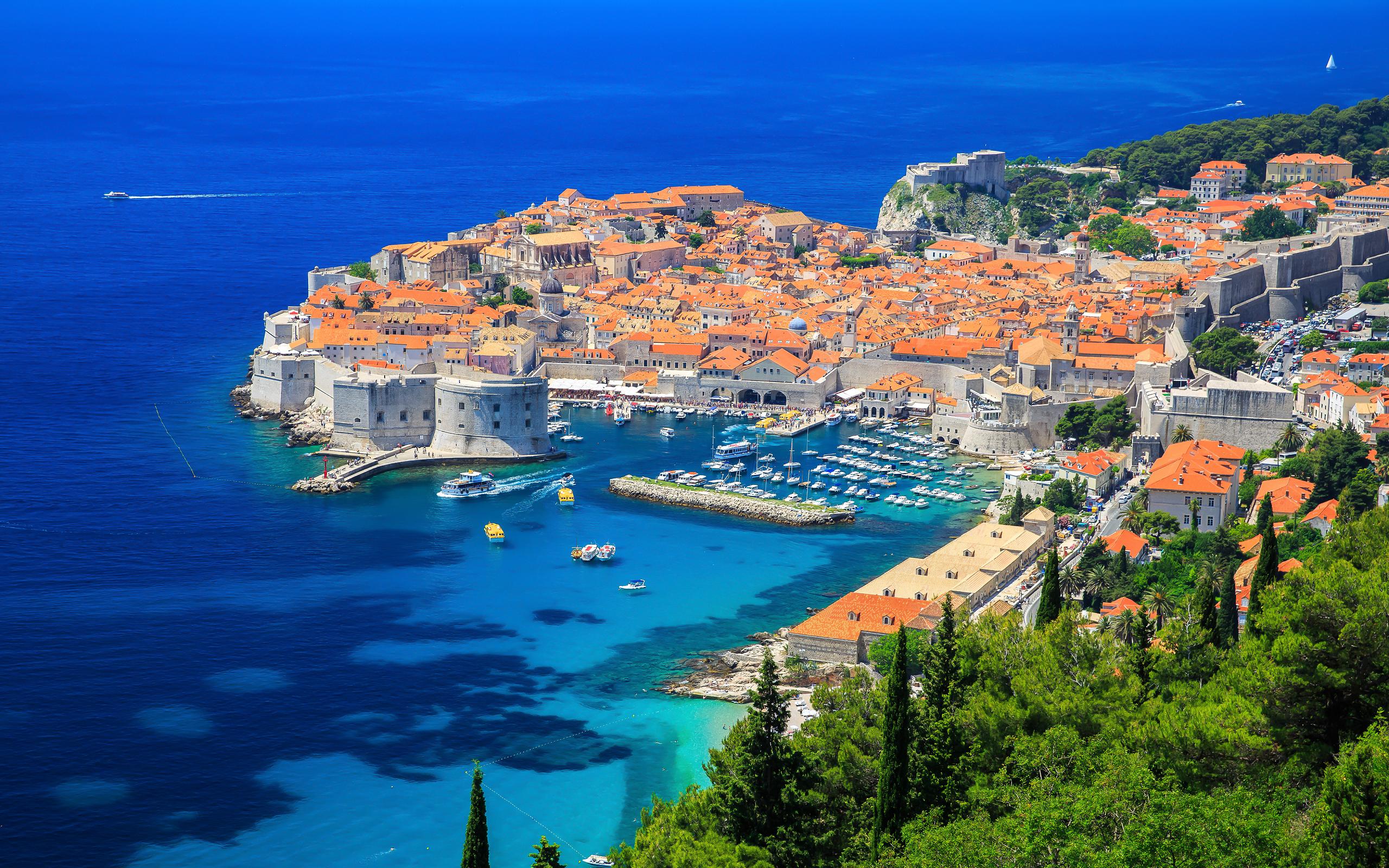 General 2560x1600 Dubrovnik cityscape Croatia town ports rooftops aerial view old building water trees boat