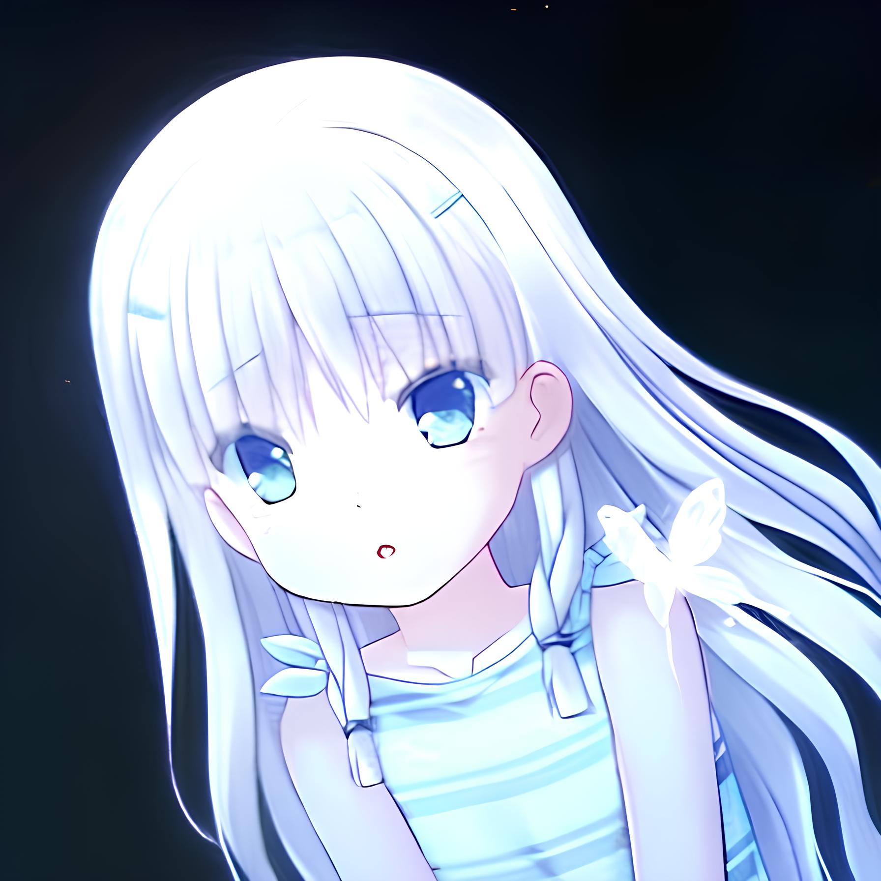 Anime 1792x1792 Summer Pockets anime girls long hair white hair blue eyes looking at viewer dress butterfly insect simple background minimalism
