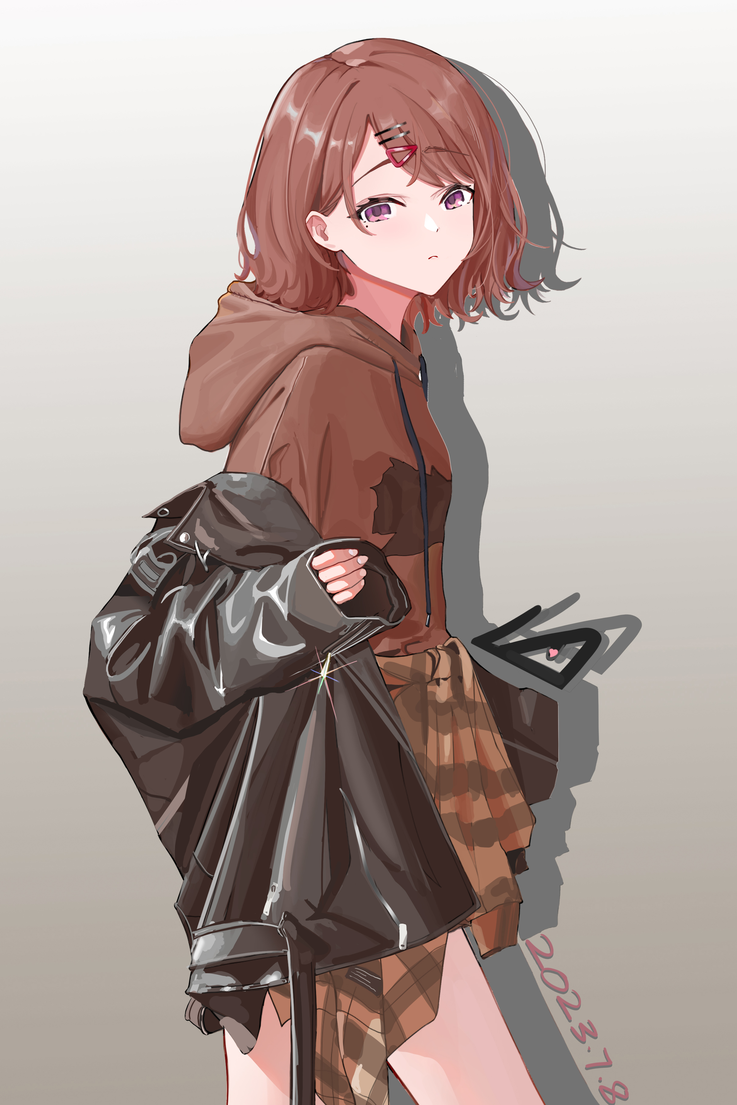 Anime 2432x3647 anime anime girls portrait display short hair hoods looking at viewer simple background minimalism standing