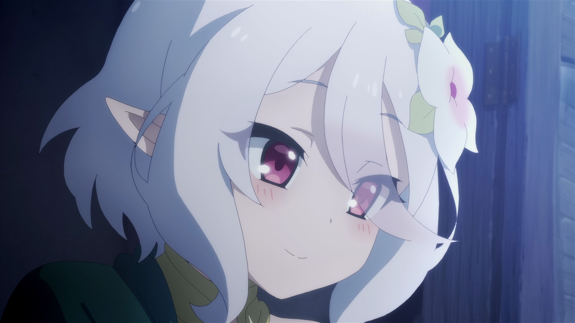 Anime 1920x1080 anime girls Princess Connect Re:Dive white hair pointy ears Kokkoro (Princess Connect) Anime screenshot smiling blushing flower in hair