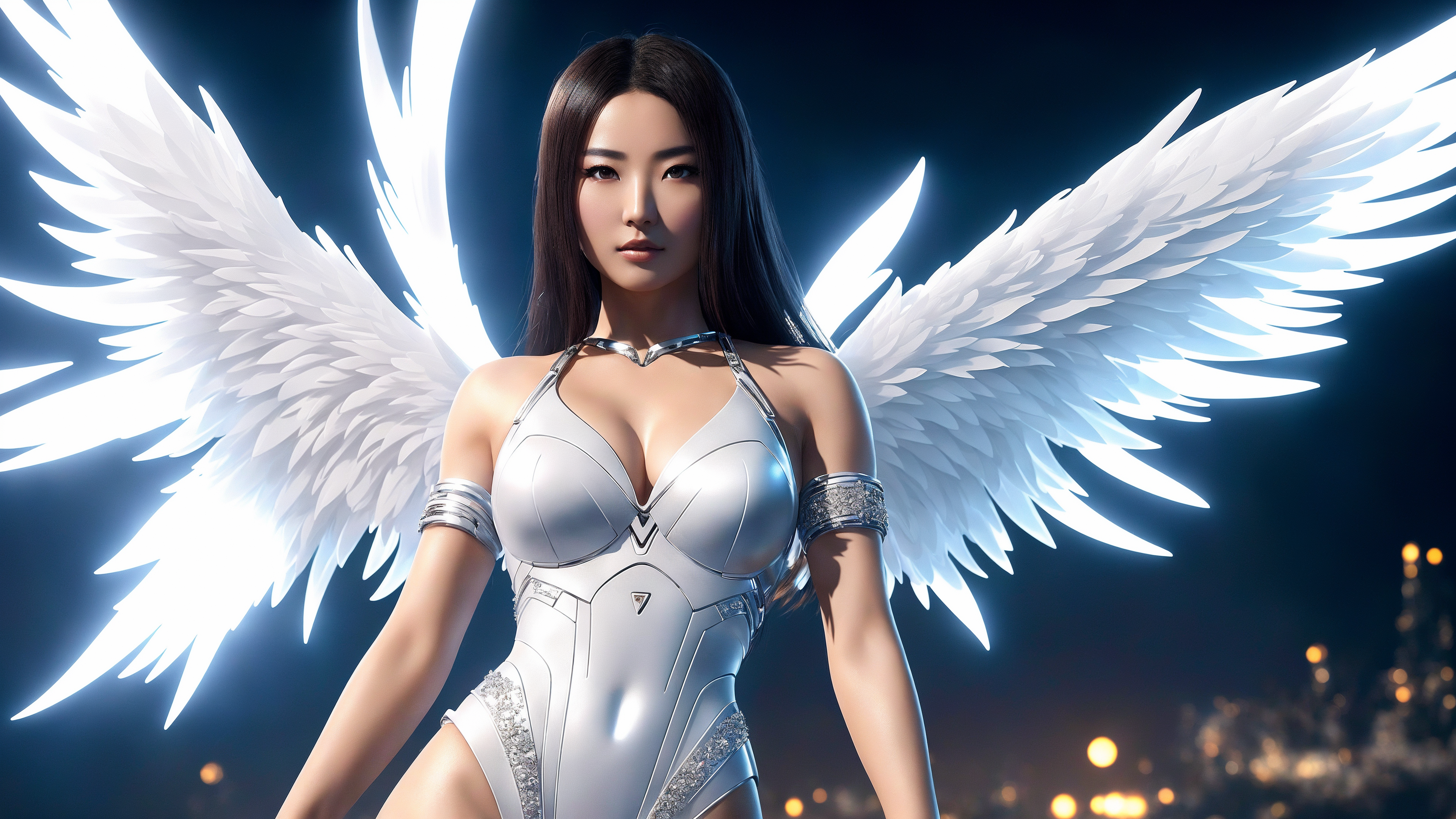 General 3840x2160 AI art fantasy girl angel cleavage wings Asian