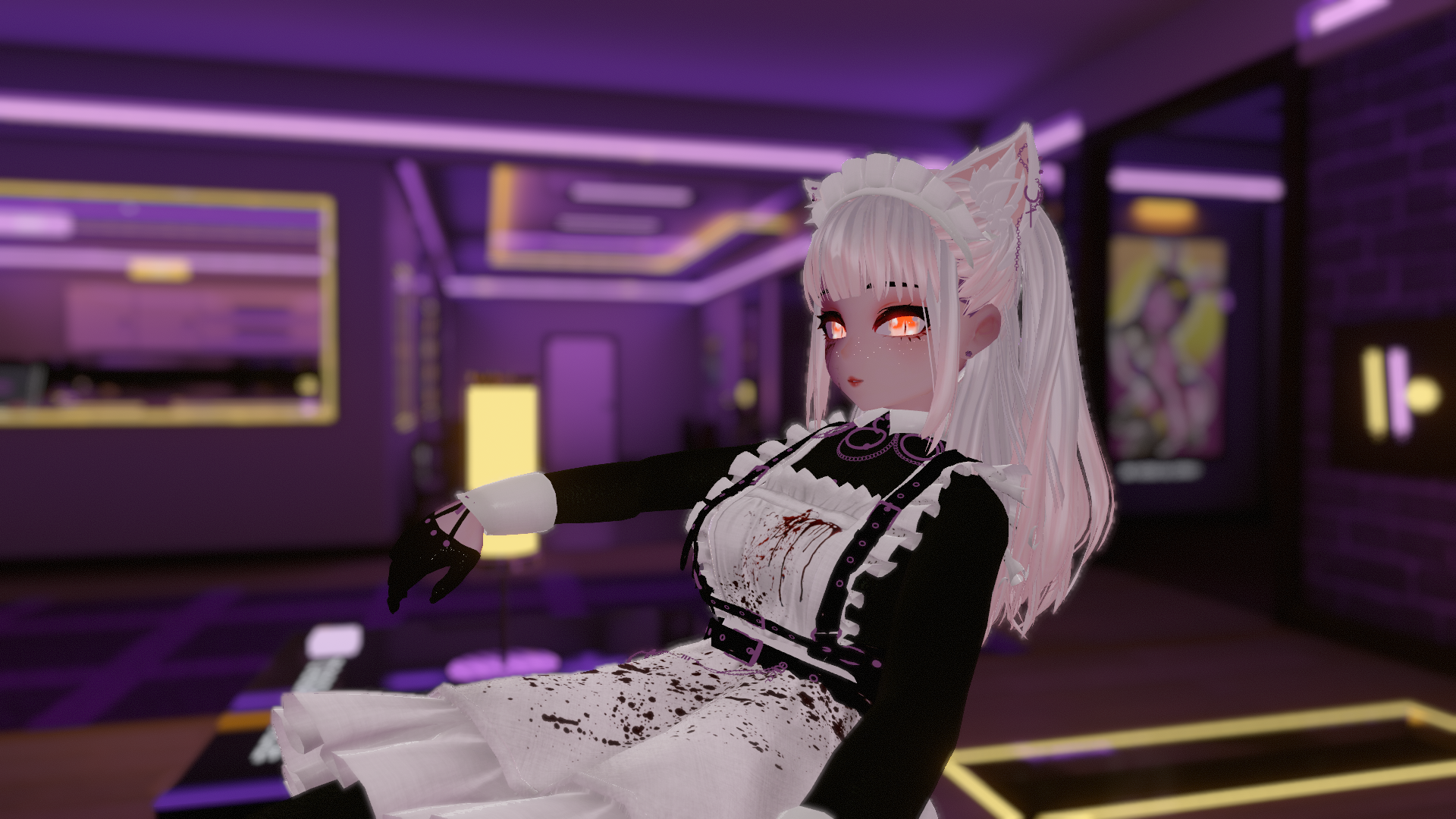 Anime 1920x1080 vrchat anime girls CGI cat girl cat ears maid maid outfit video games gloves video game art screen shot video game characters depth of field