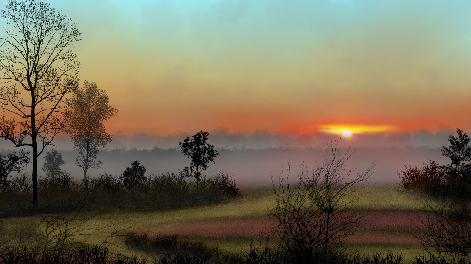 General 1920x1080 digital painting digital art nature landscape sunset glow sunset trees sky