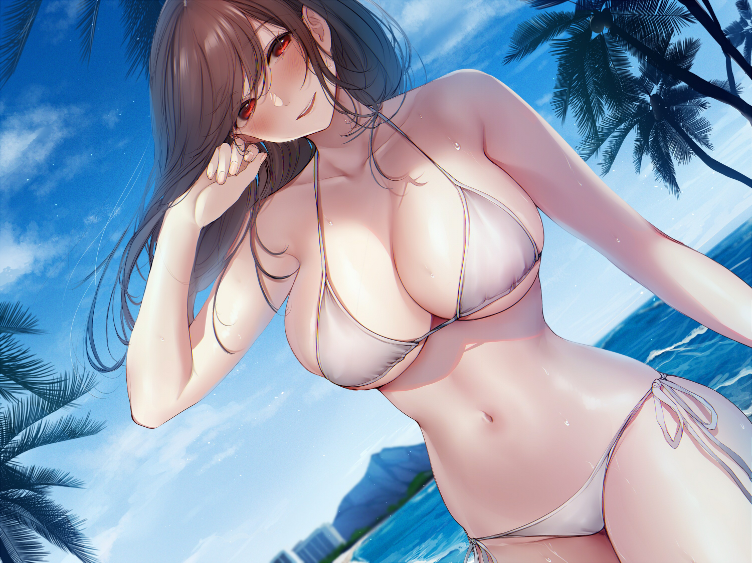 Big boob anime bikini girl in the water