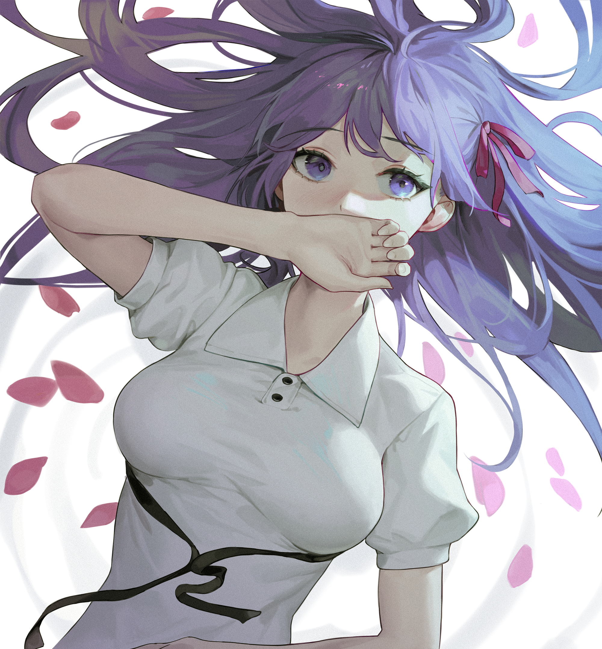 Anime 2000x2159 Matou Sakura Fate series Cotta anime girls petals lying on back purple hair purple eyes long hair