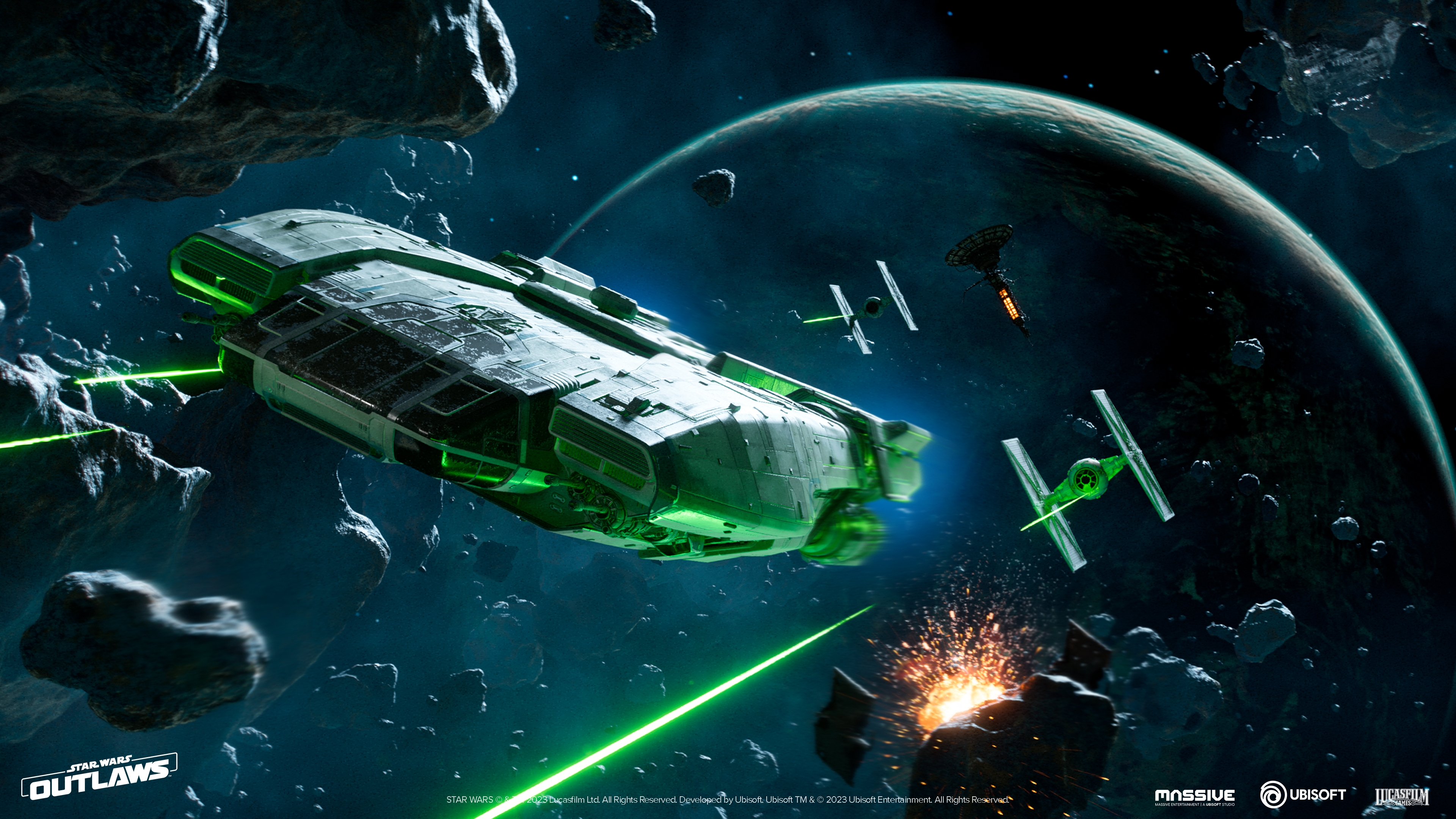 General 3840x2160 Star Wars: Outlaws video games Ubisoft spaceship asteroid space station