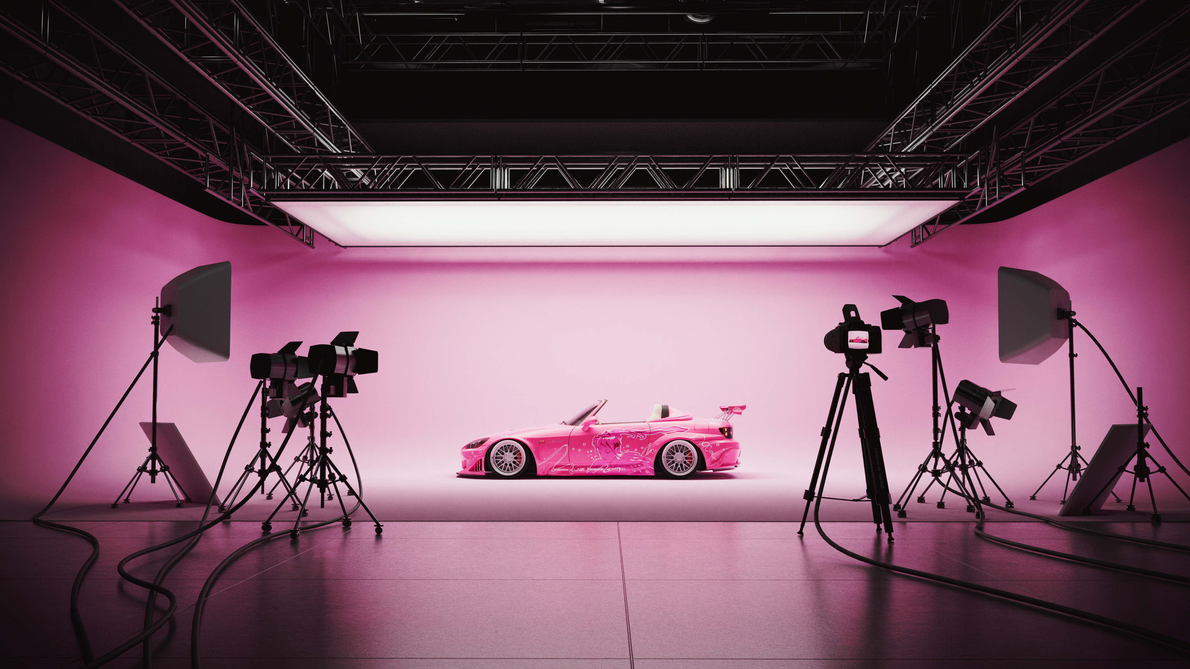 General 3840x2160 SWIZ CGI digital art artwork vehicle car pink cars cabriolet 2 Fast 2 Furious studio 4K camera side view anime girls simple background