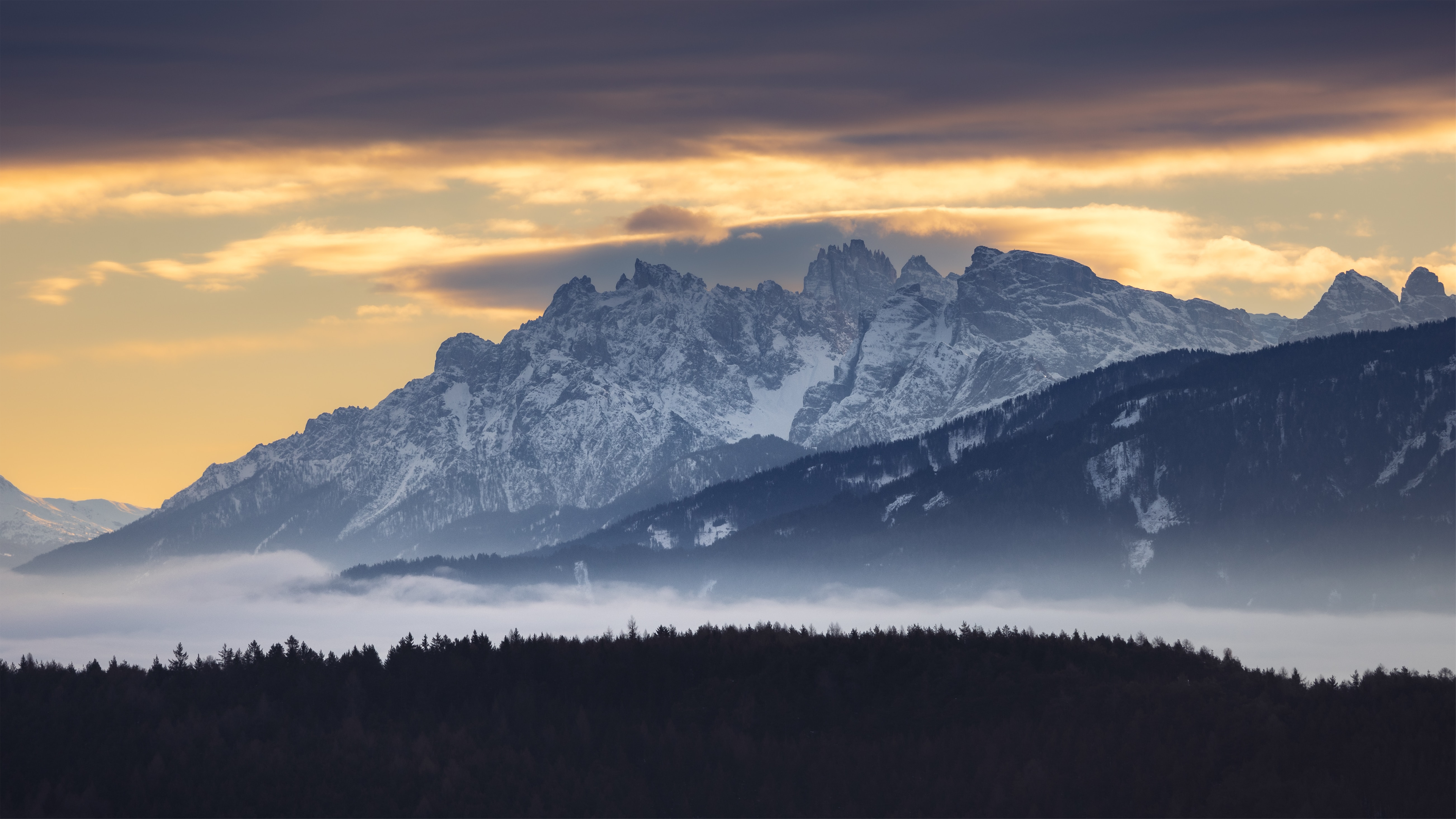 General 3840x2160 photography landscape sunset mountains snow clouds nature forest sky