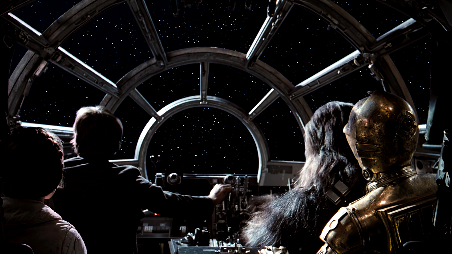 People 1920x1080 Star Wars: Episode V - The Empire Strikes Back movies film stills Star Wars Millennium Falcon C-3PO Han Solo Chewbacca Leia Organa stars space