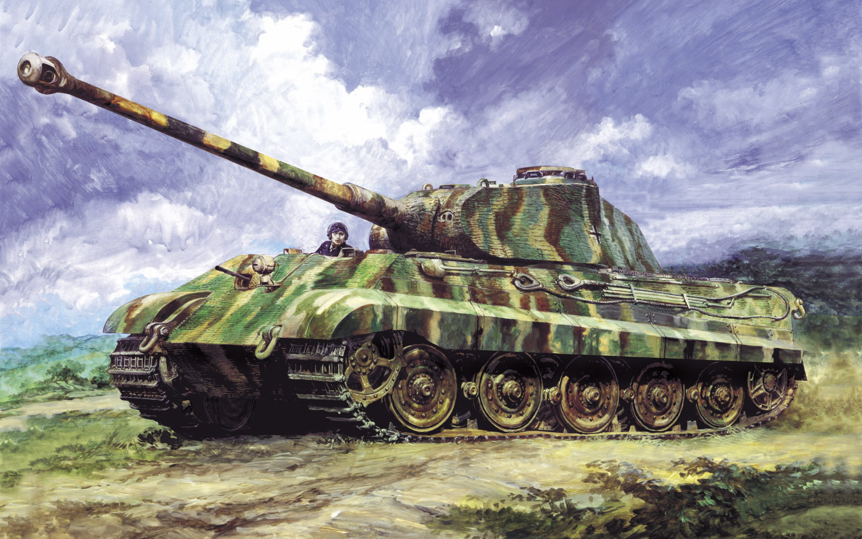 General 1680x1050 tank army military military vehicle sky clouds artwork soldier helmet Tiger II