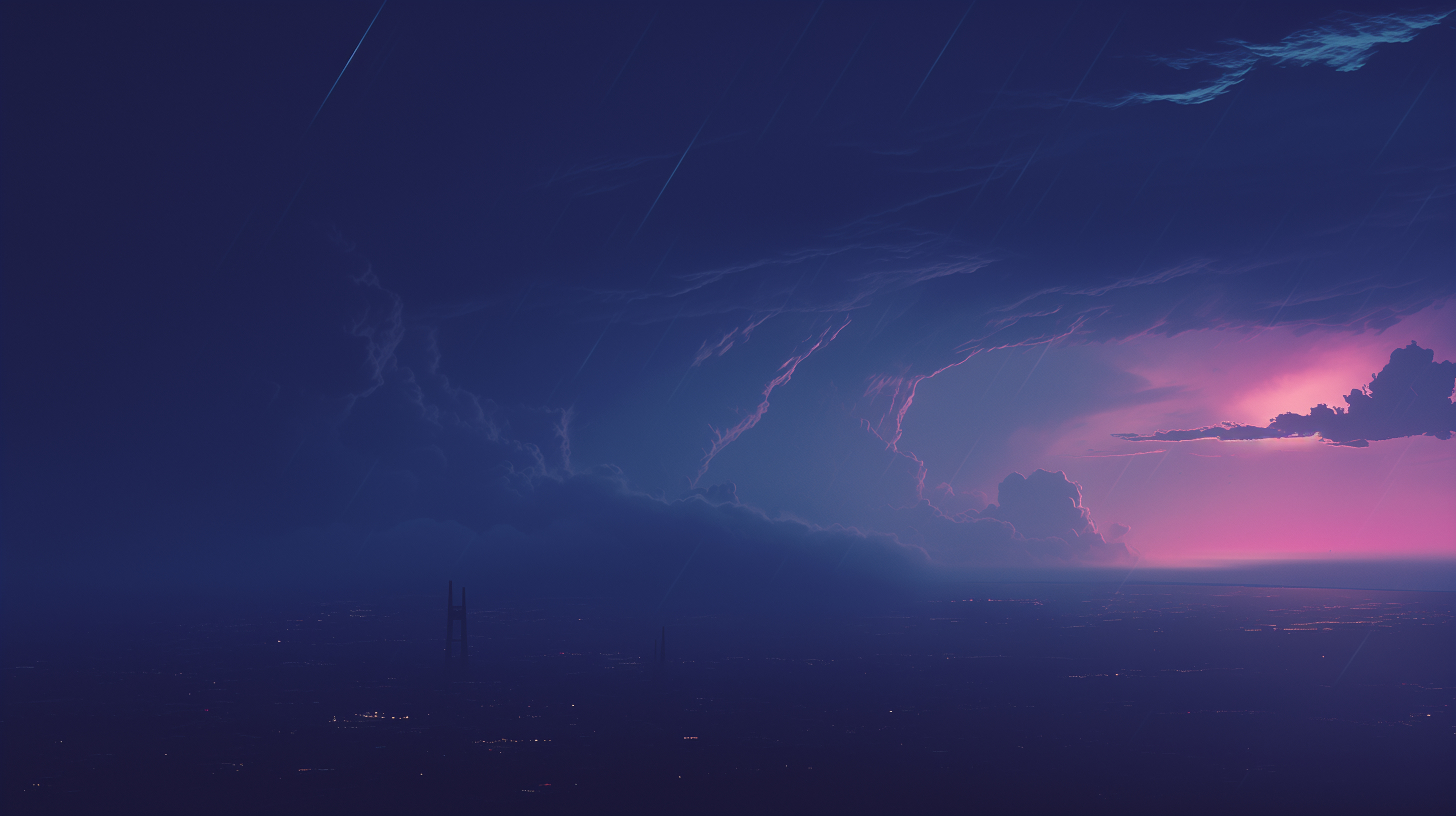 General 2912x1632 AI art synthwave storm neon sky digital art minimalism simple background clouds