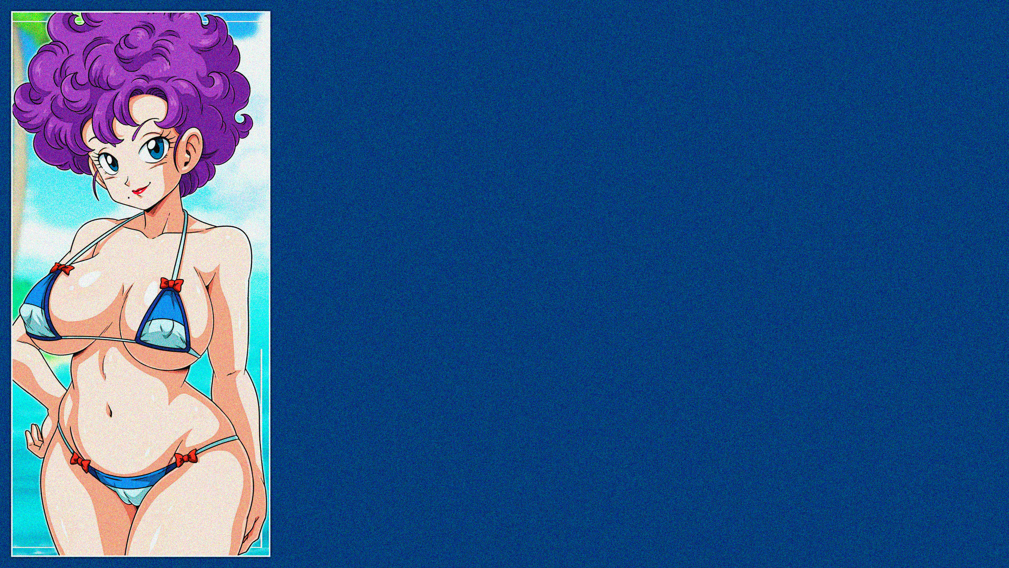 Anime 3256x1832 anime anime girls Dragon Ball Dragon Ball Z Dragon Ball Super ecchi boobs big boobs huge breasts thighs bikini micro bikini long hair purple hair blue eyes red lipstick Ranfan (Dragon Ball)