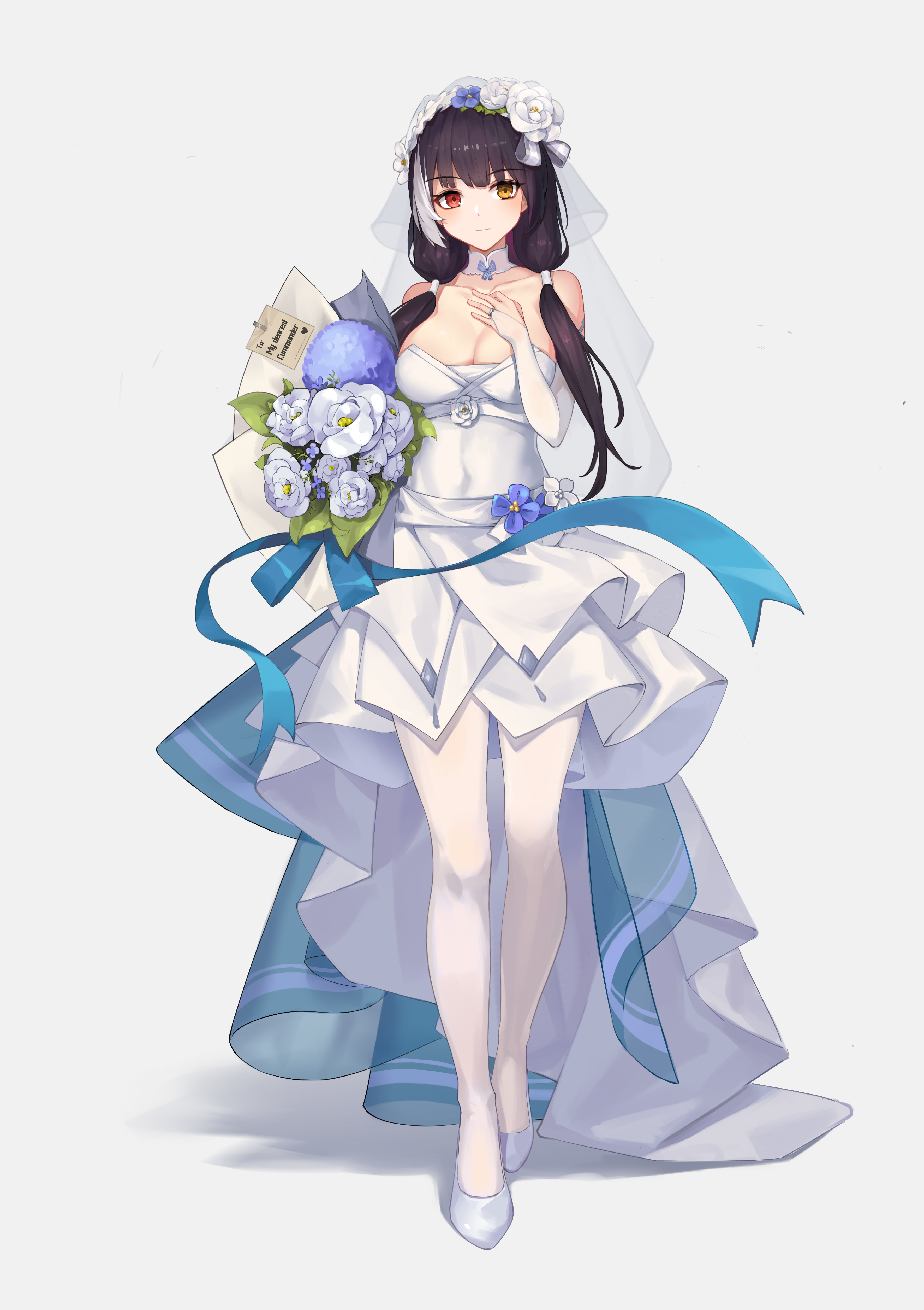 Anime 3541x5016 anime anime girls dress flowers heterochromia wedding dress white background minimalism simple background