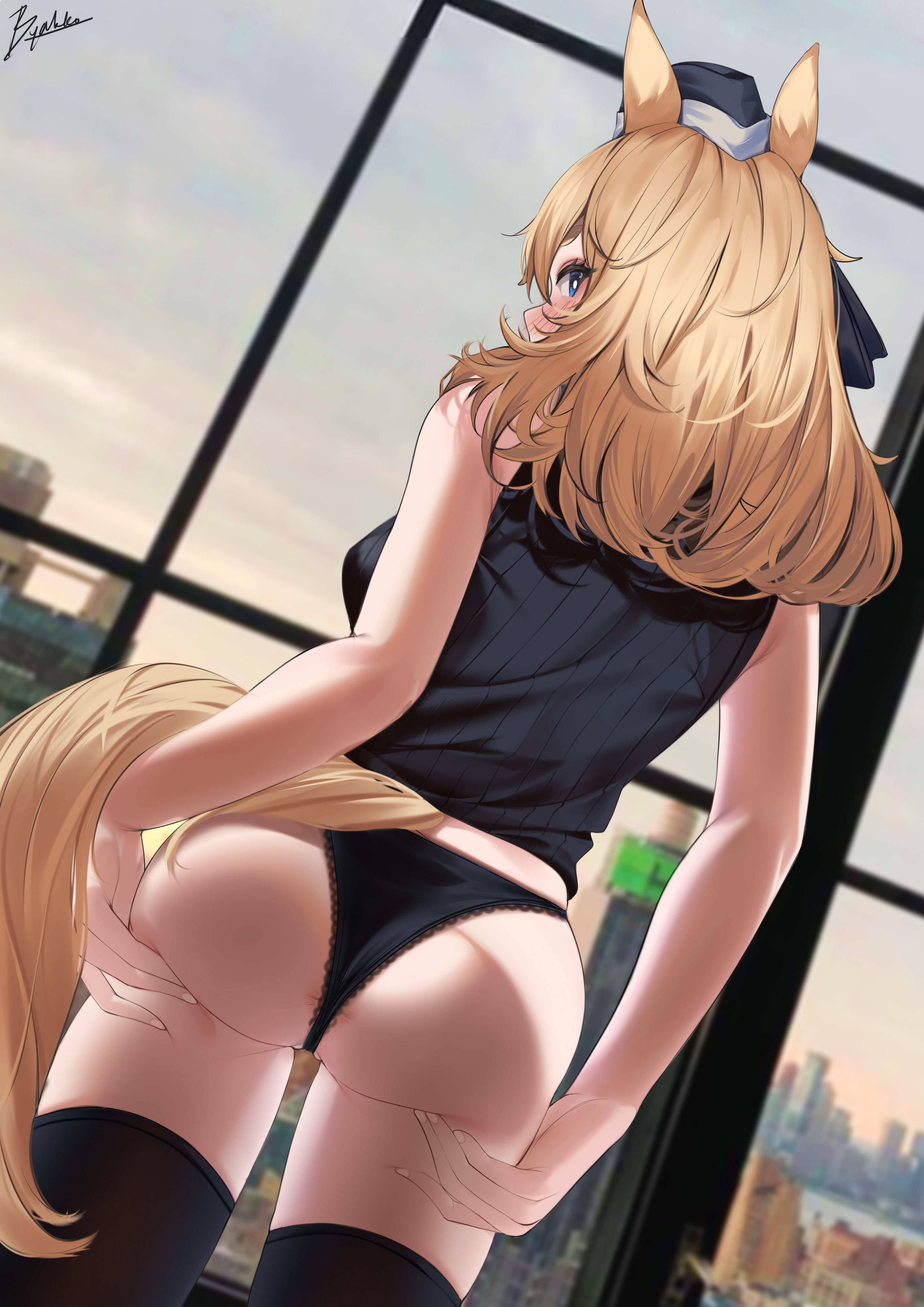 Anime 2894x4093 anime anime girls Arknights ass stockings panties anus blonde blushing blue eyes spread ass