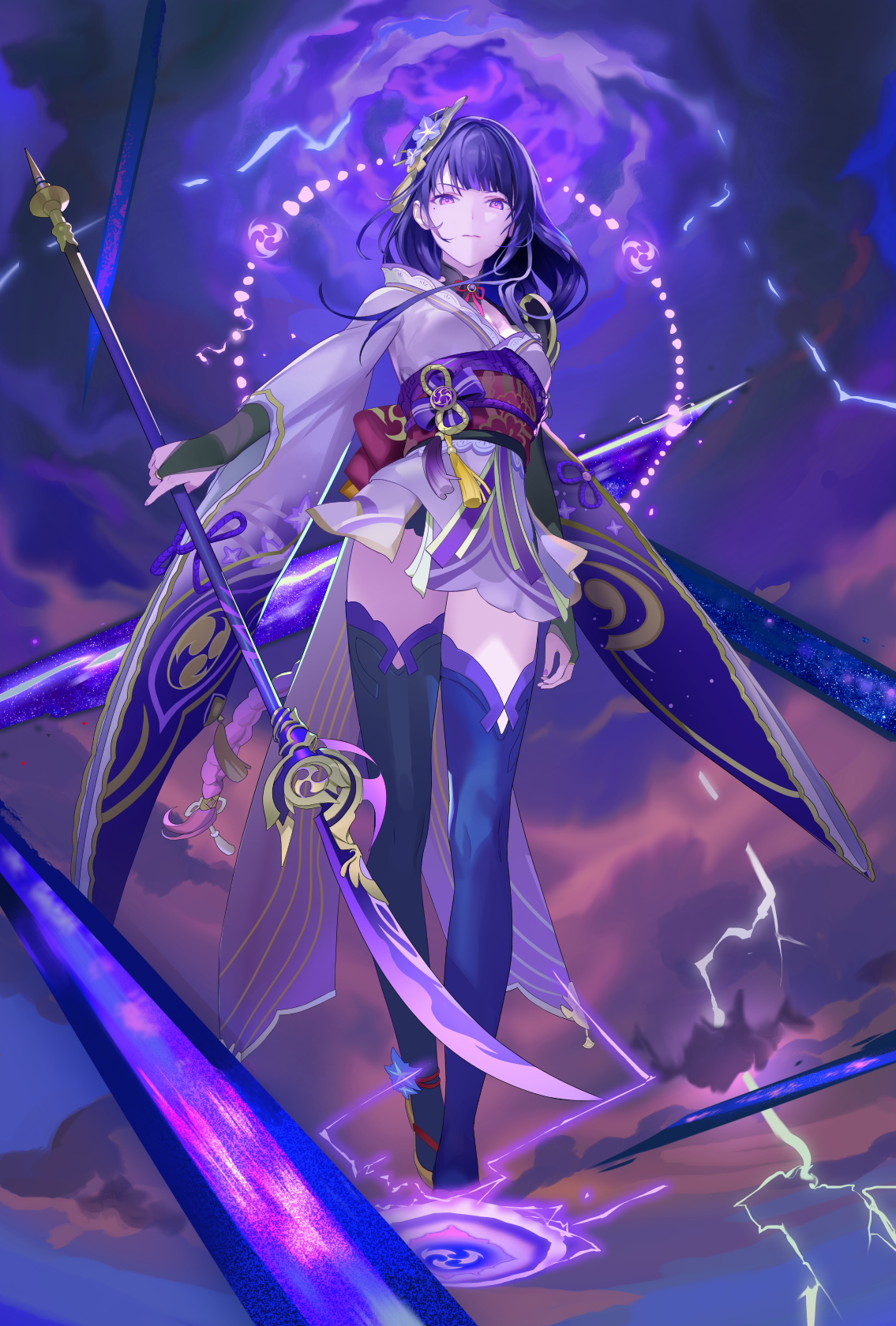 Anime 1135x1680 Raiden Shogun (Genshin Impact) Genshin Impact anime girls purple hair purple eyes weapon purple
