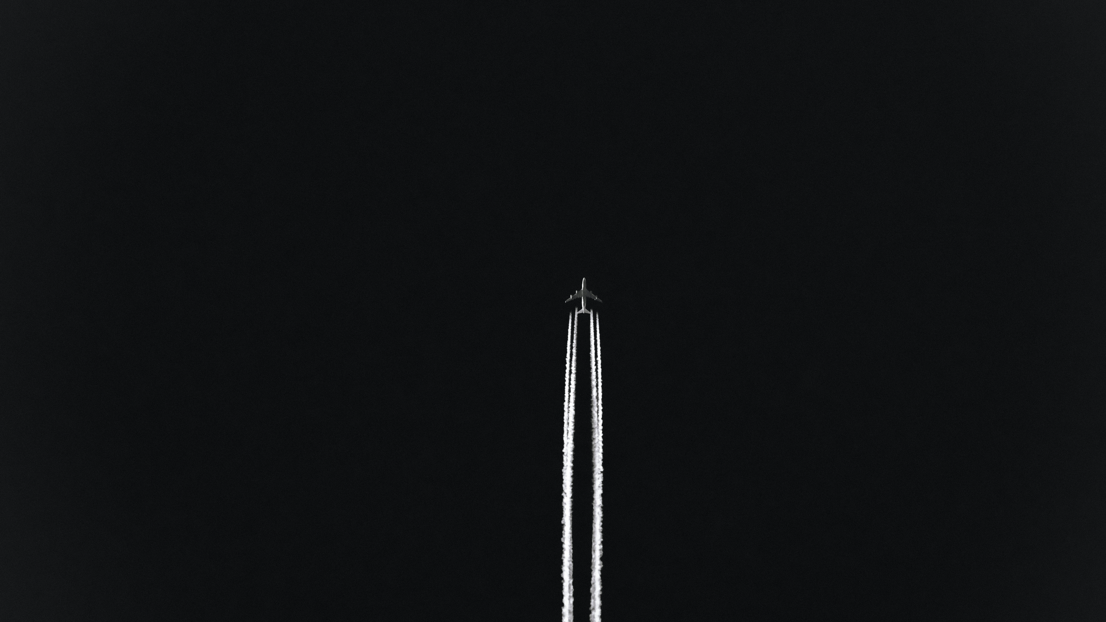 General 3840x2160 airplane sky smoke simple background black background minimalism monochrome