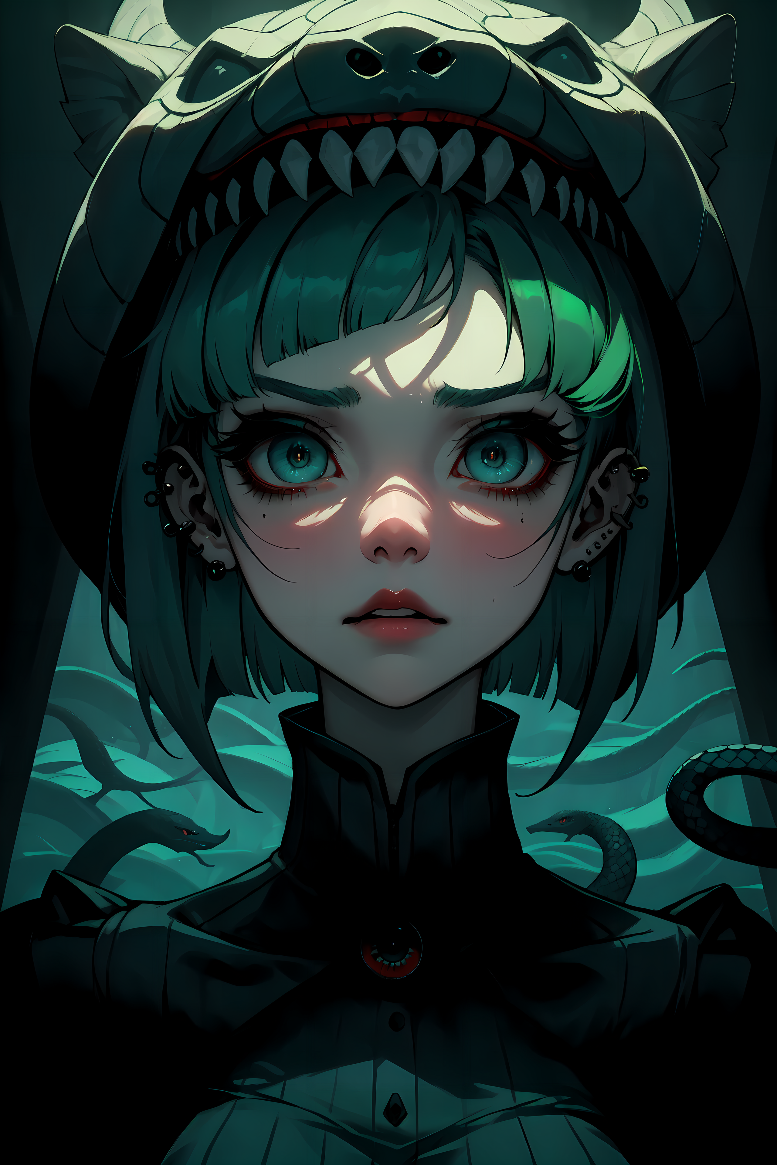 Anime 2560x3840 AI art anime fantasy art concept art black hoodie monster girl horror horror anime