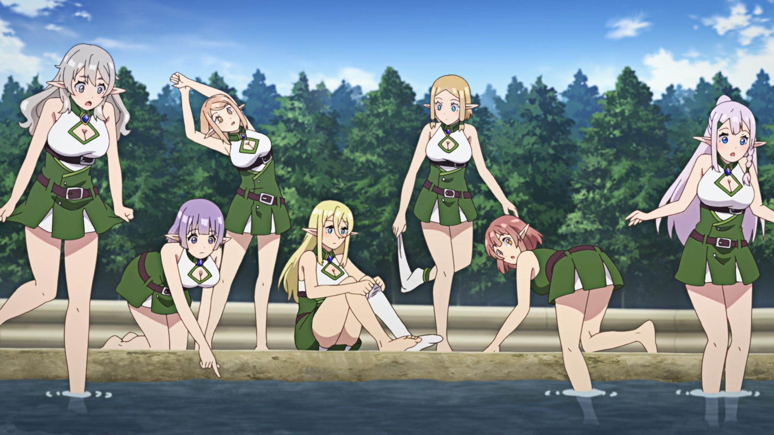 Anime 2560x1440 Farming Life In Another World anime anime girls elves anime screenshot stockings undressing water