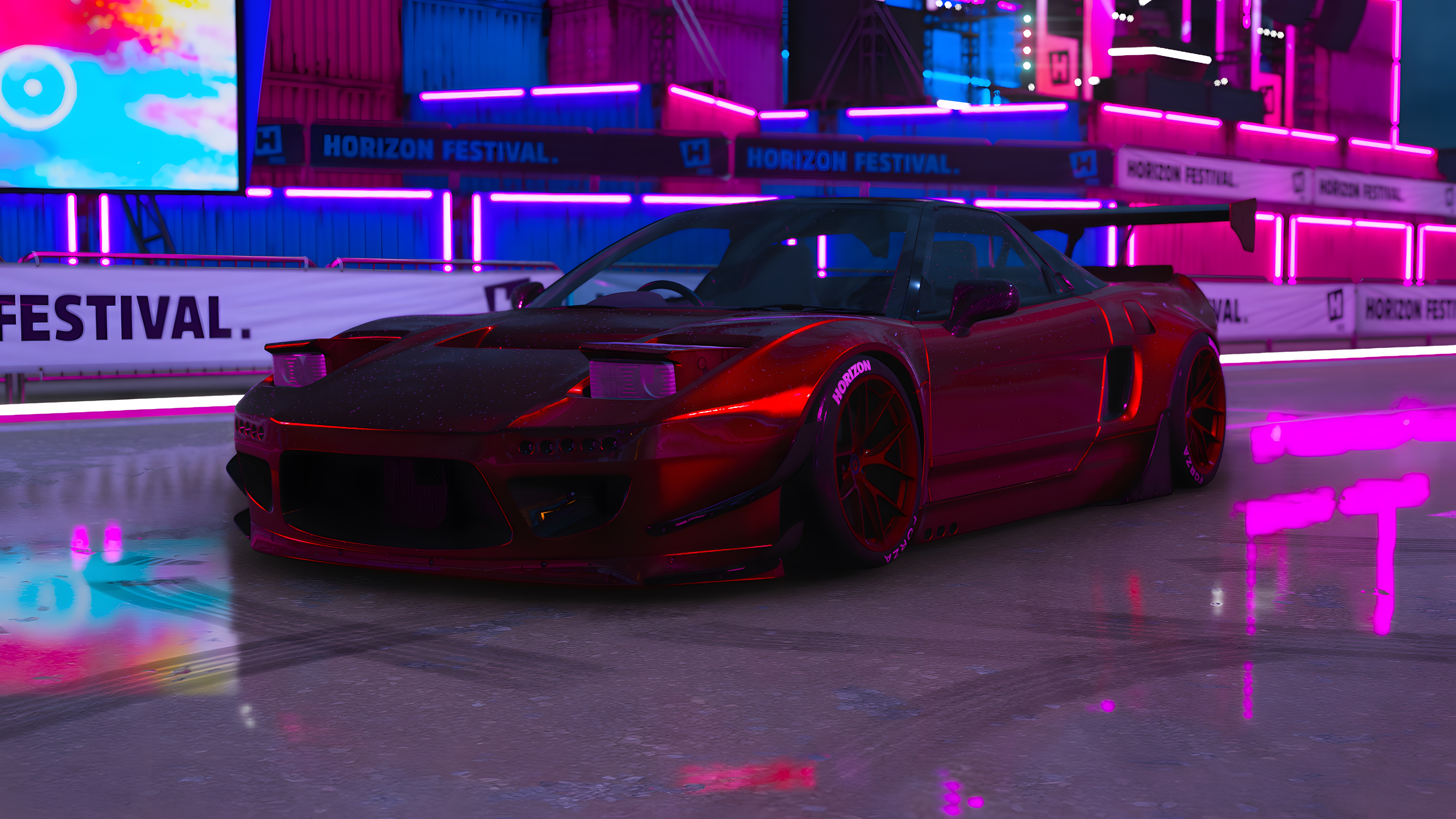 General 7680x4320 Forza Horizon 5 Turn 10 Studios PlaygroundGames car bodykit Rocket Bunny Honda NSX Honda neon Japanese cars rear wing widebody Xbox Game Studios video game car V6 engine