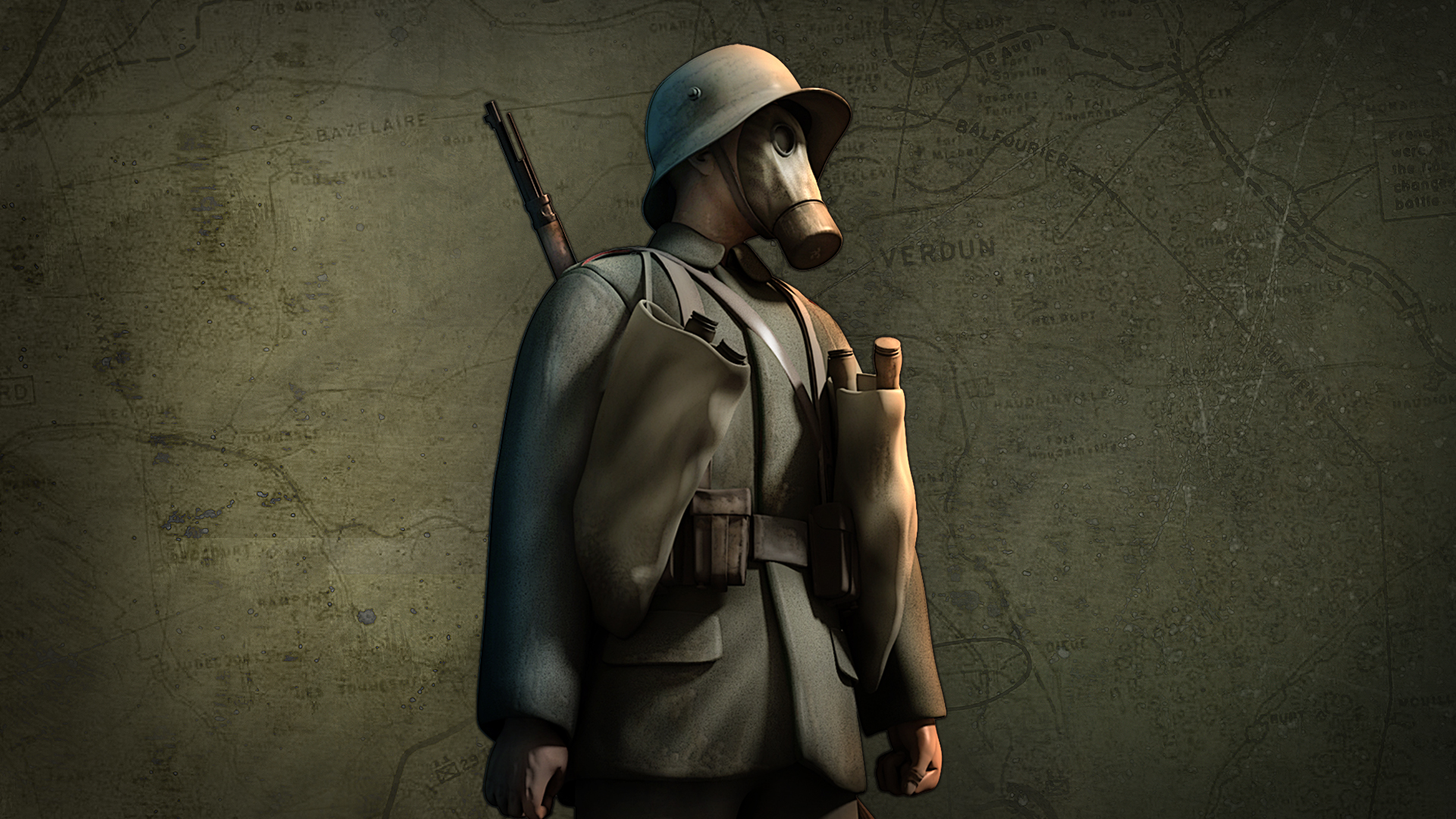 General 1920x1080 video game art war Verdun minimalism simple background hat soldier gun uniform looking away