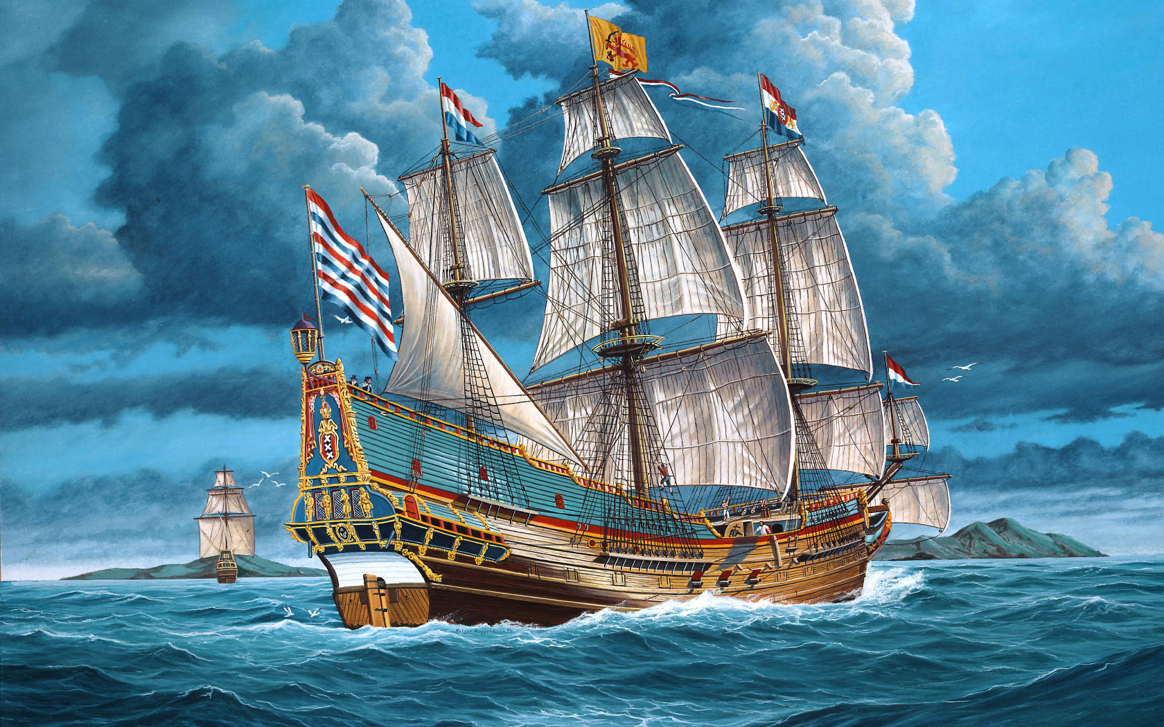 General 1680x1050 warship sea army sky ship water clouds artwork