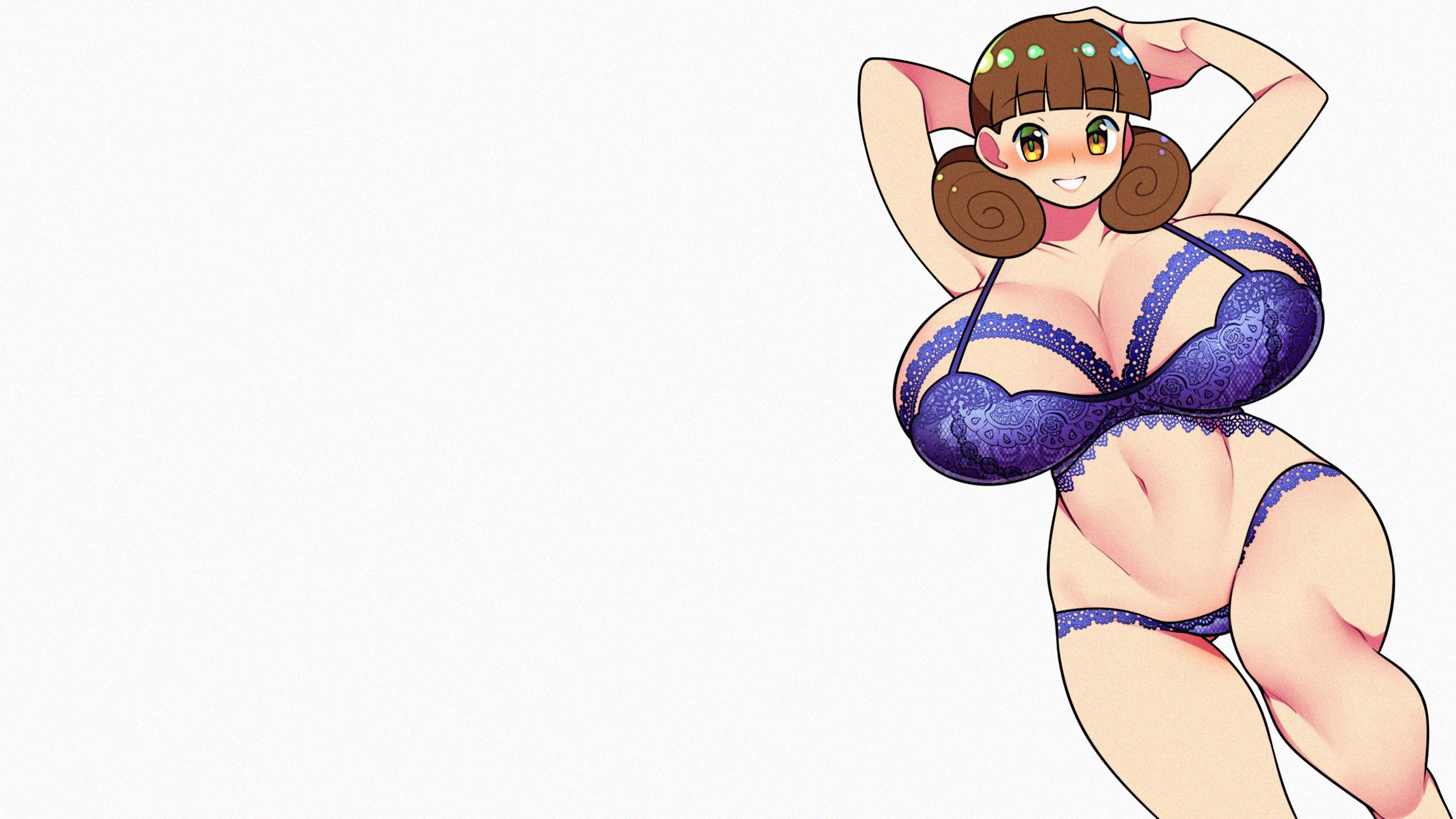 Anime 2765x1555 anime anime girls mature body wide hips thighs blushing underwear ecchi boobs huge breasts lingerie looking at viewer smiling simple background white background minimalism Ozono Mariko