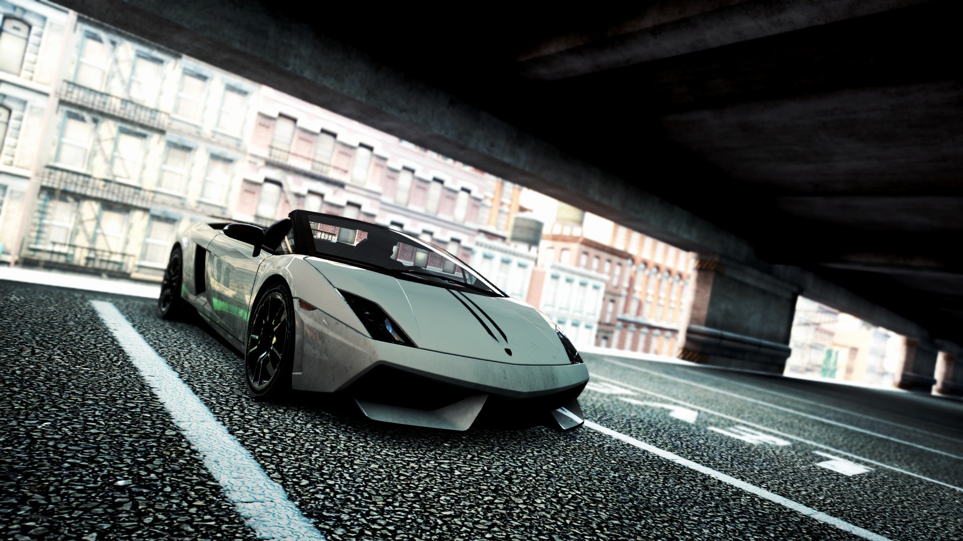 General 1920x1080 Need for Speed Need for Speed: Most Wanted Lamborghini Gallardo convertible italian cars Volkswagen Group car Electronic Arts vehicle video games frontal view Lamborghini parking lot video game art screen shot building CGI
