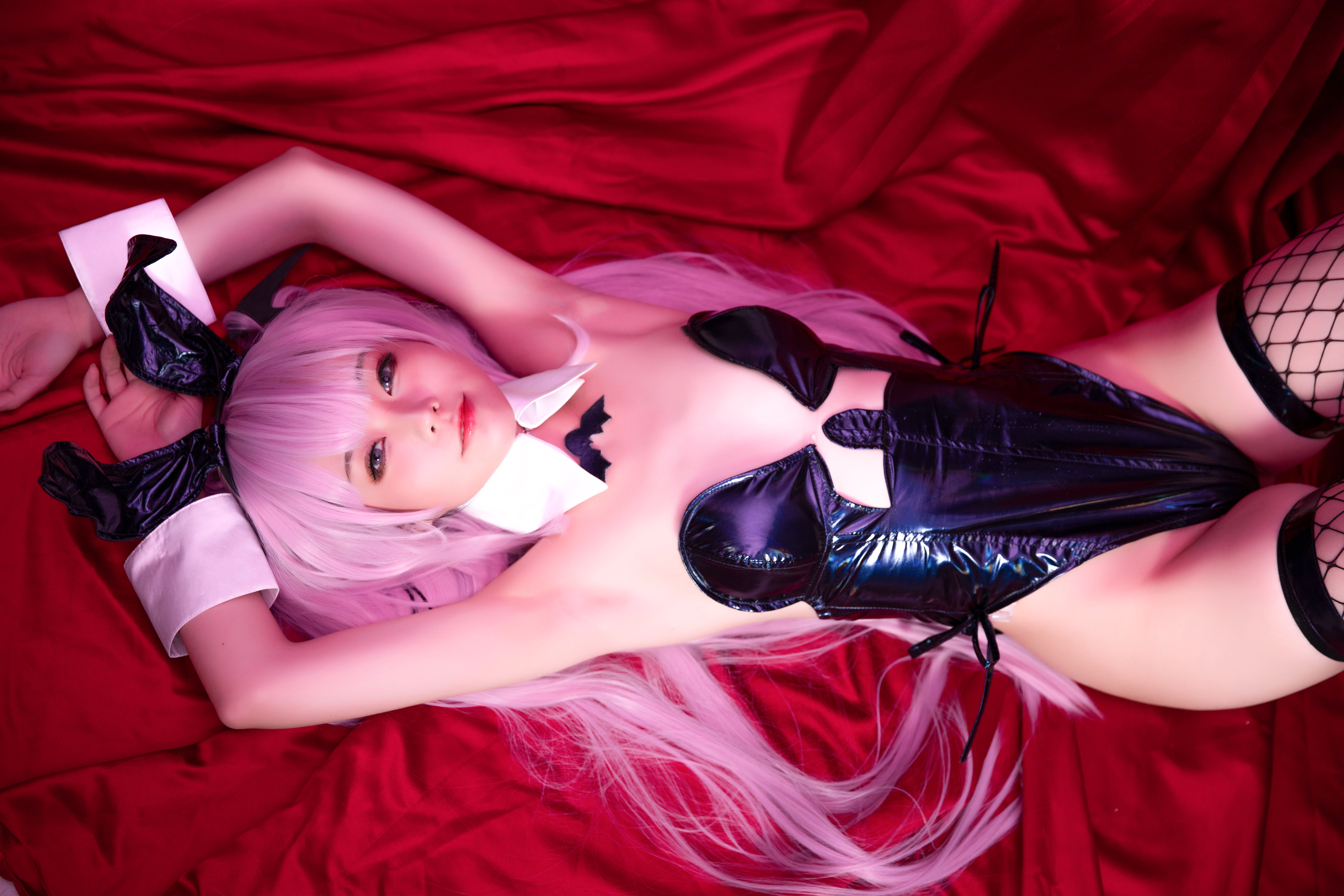 People 8174x5452 G44 (Model) pink hair bunny ears fishnet stockings pink lipstick Asian