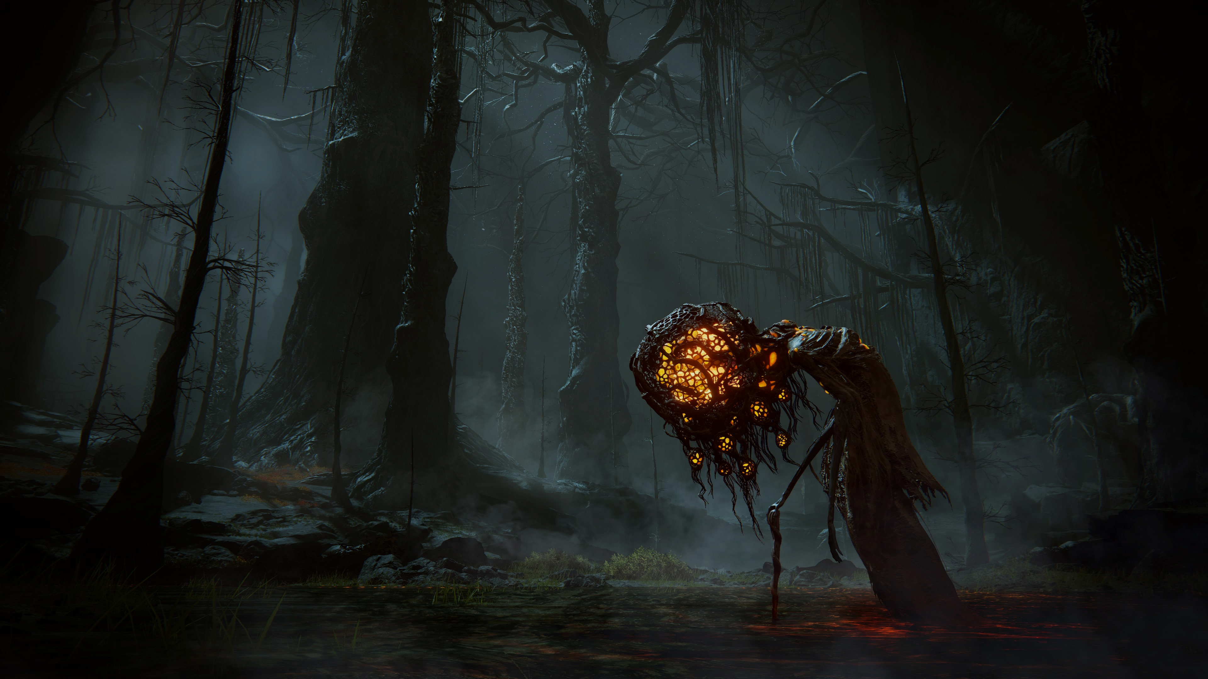 General 3840x2160 Elden Ring From Software video games PlayStation Xbox dark forest gloomy trees mist video game art screen shot video game characters CGI branch