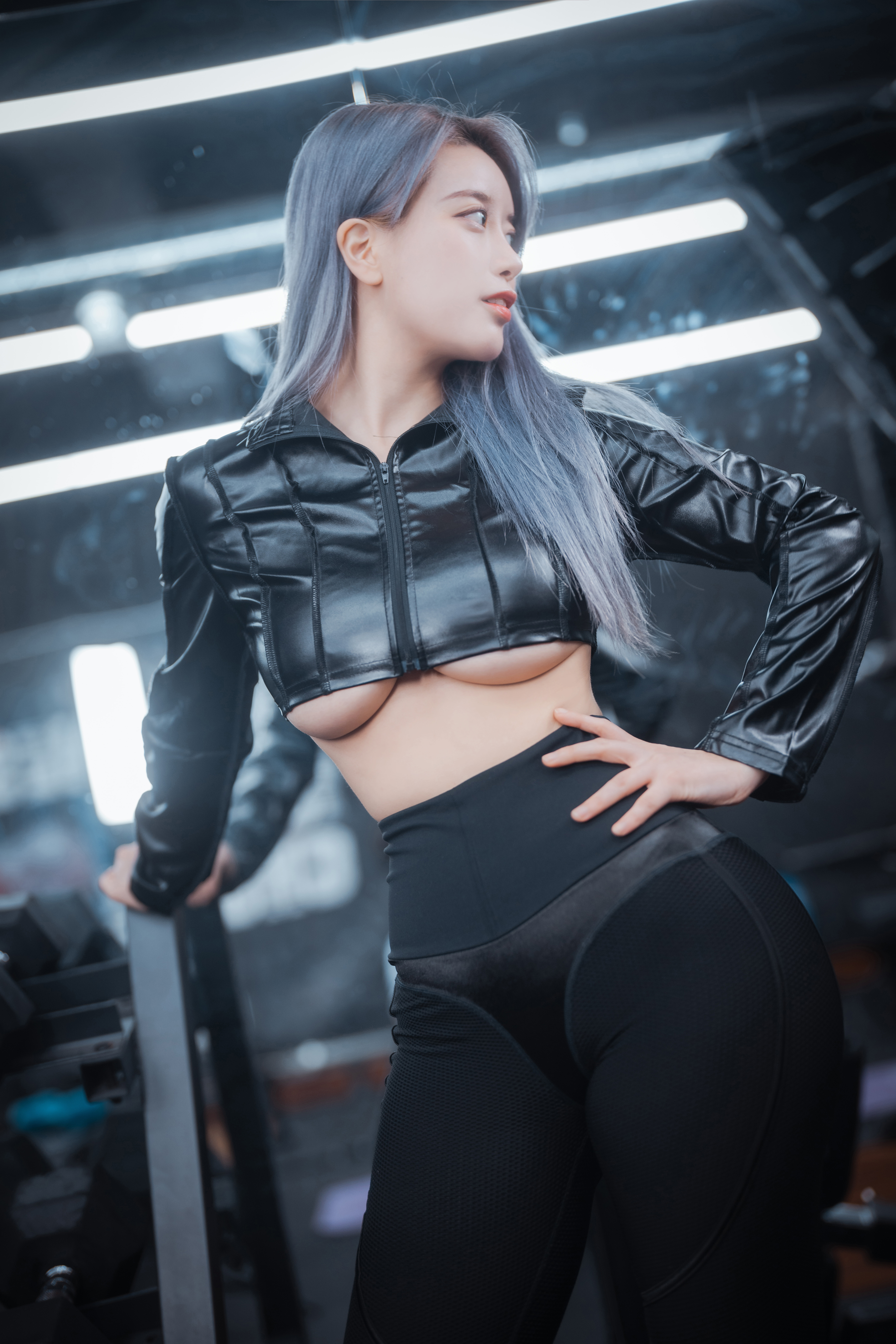 People 5760x8640 training gym clothes women underboob smooth body leather dress Mozzi leggings Asian