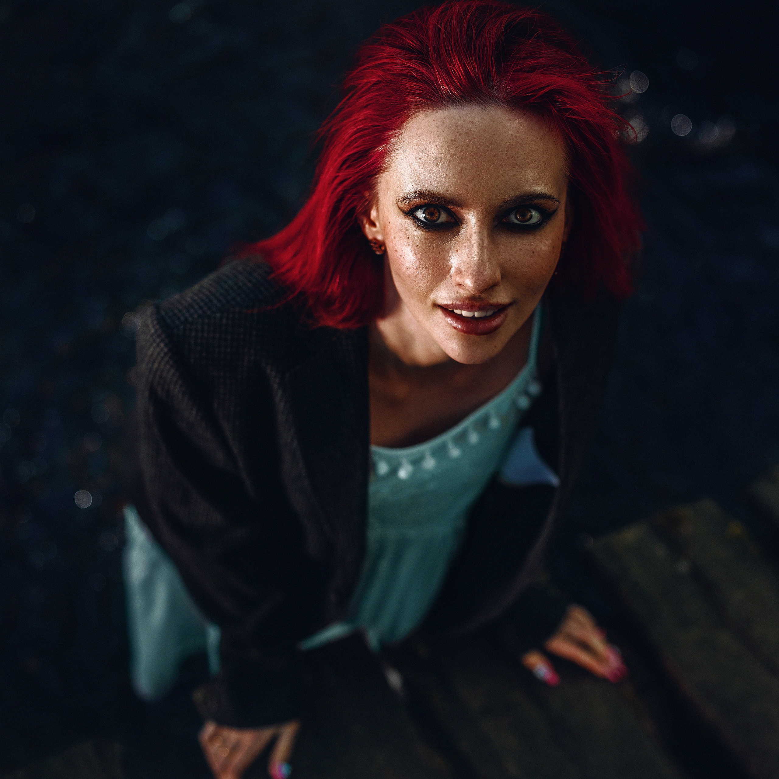 People 2560x2560 Alex Wolf women redhead makeup high angle portrait portrait display