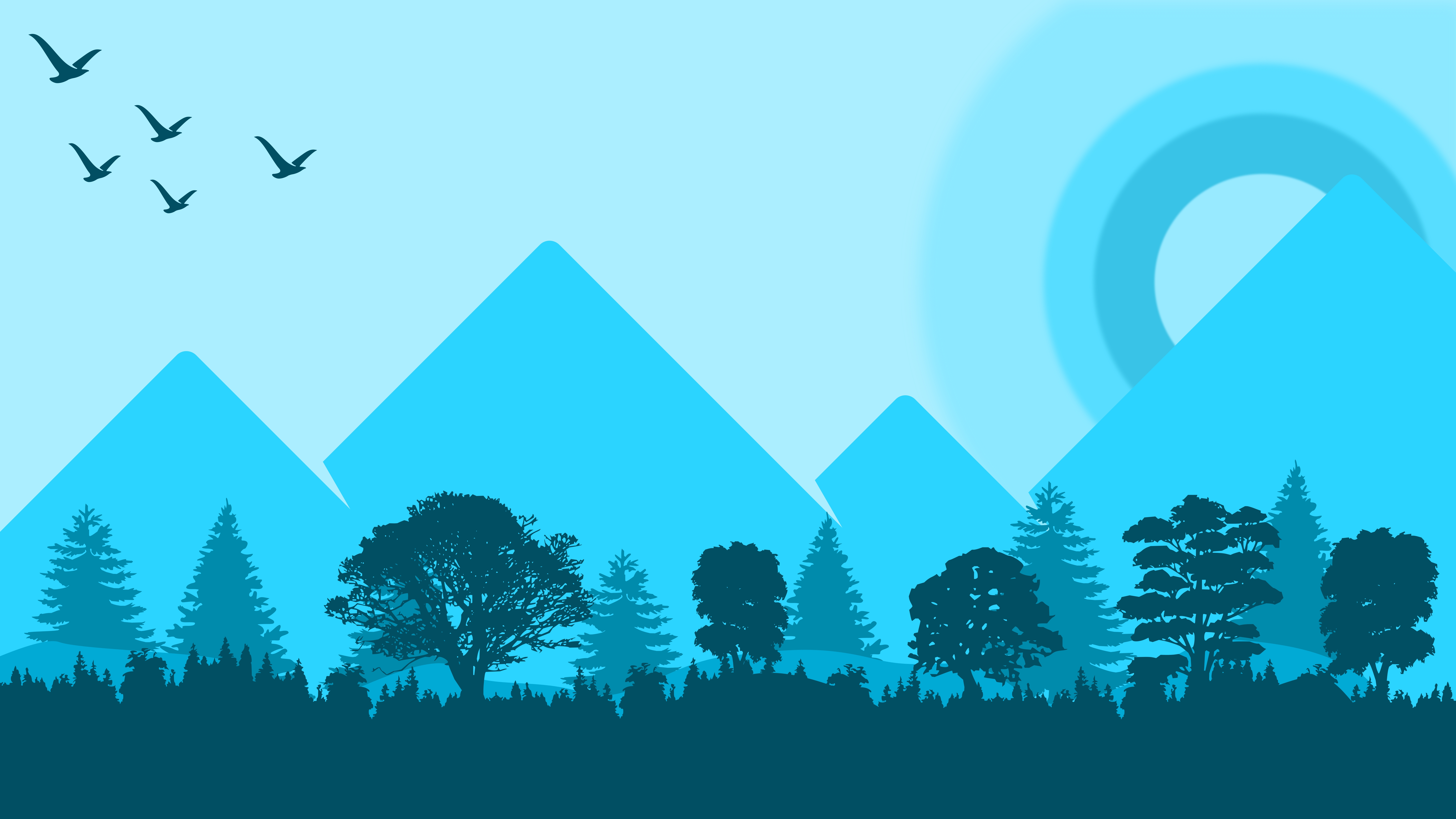 General 7680x4320 abstract 3D Abstract Netural minimalism simple background trees mountains nature birds digital art cyan