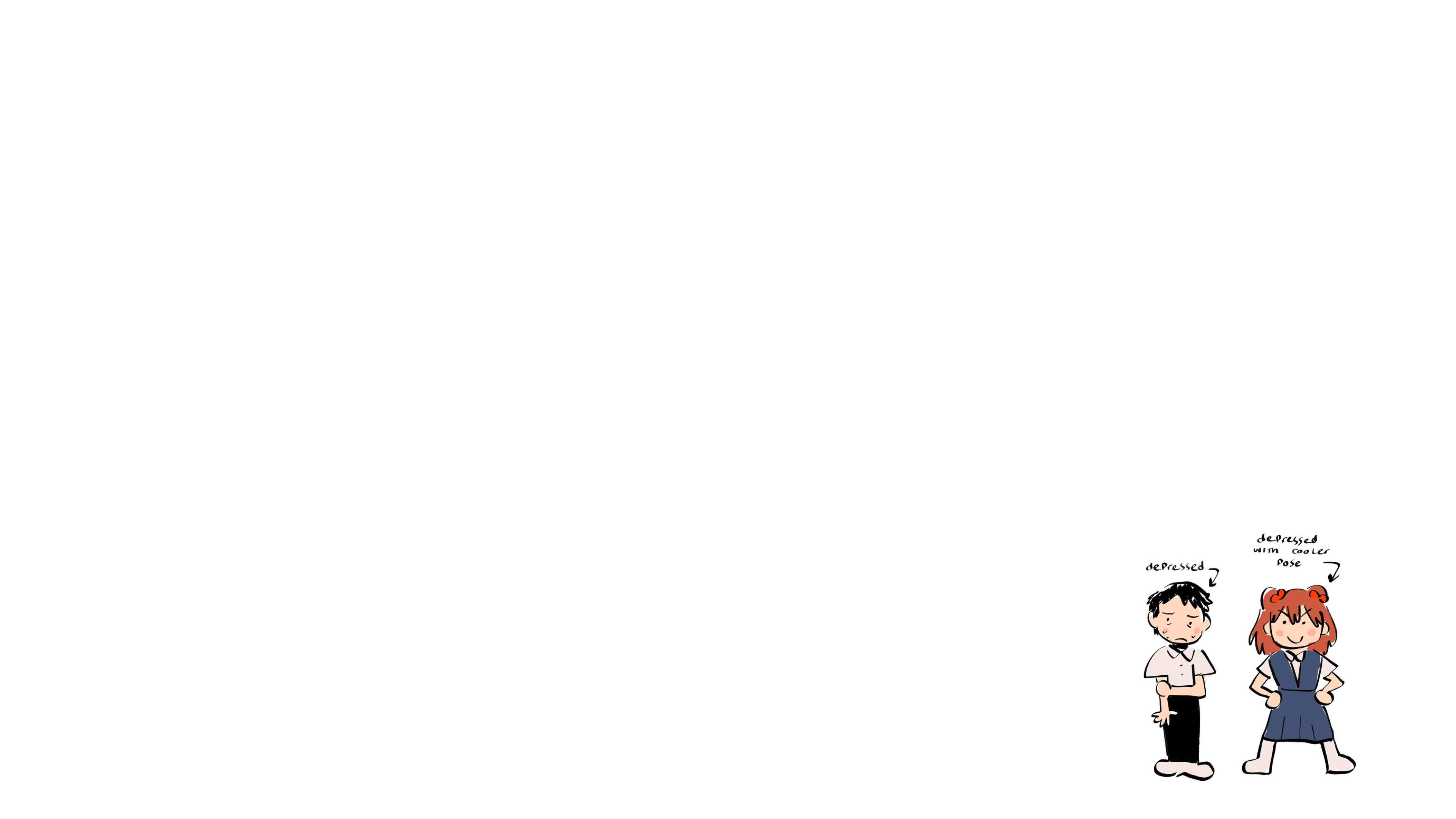 Anime 3840x2160 Neon Genesis Evangelion Ikari Shinji Asuka Langley Soryu school uniform white background simple background minimalism chibi sketches anime anime girls anime boys anime couple text depressing humor