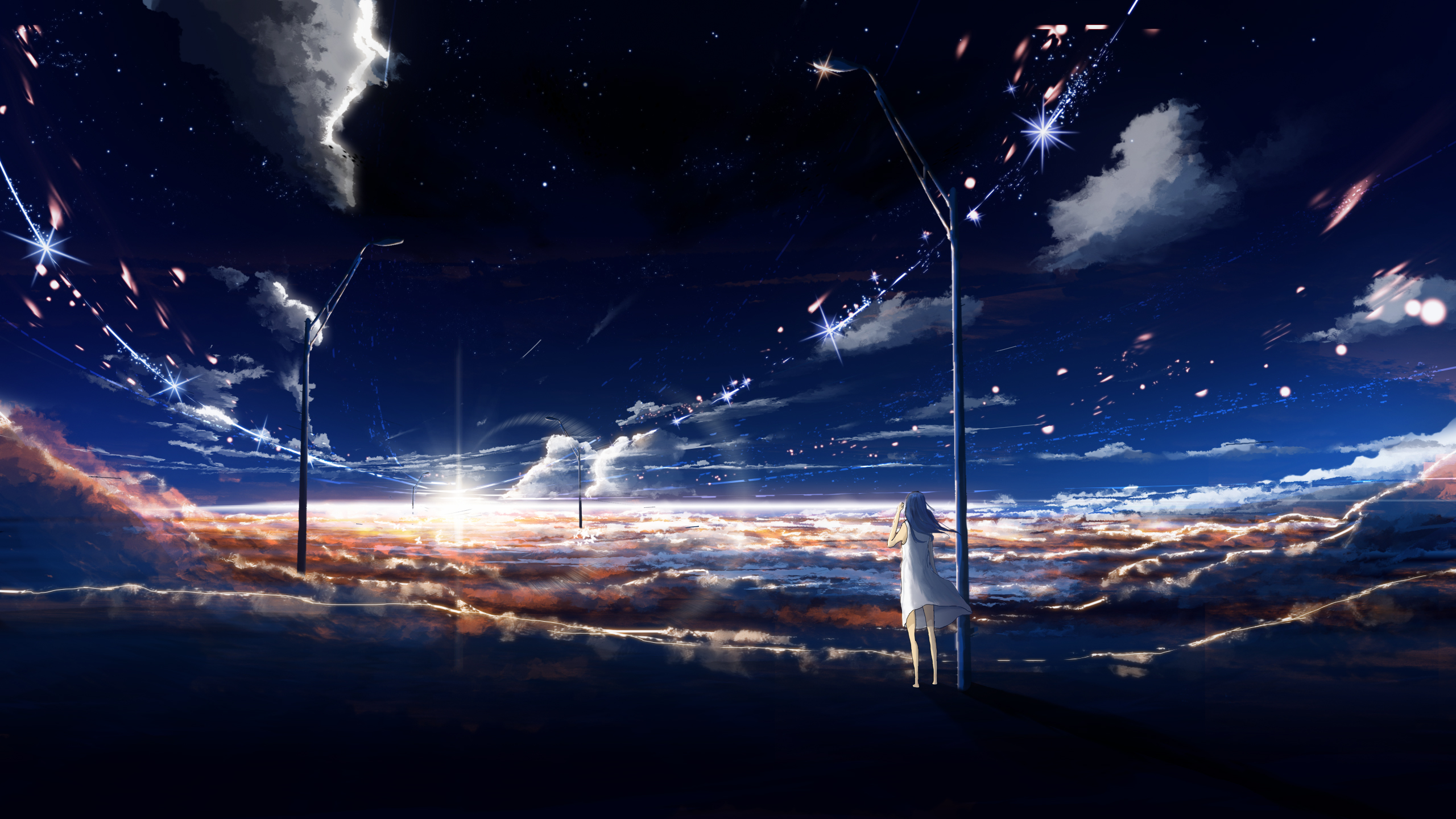 Anime 2560x1440 stars anime clouds sunrise anime girls sky artwork Y_Y