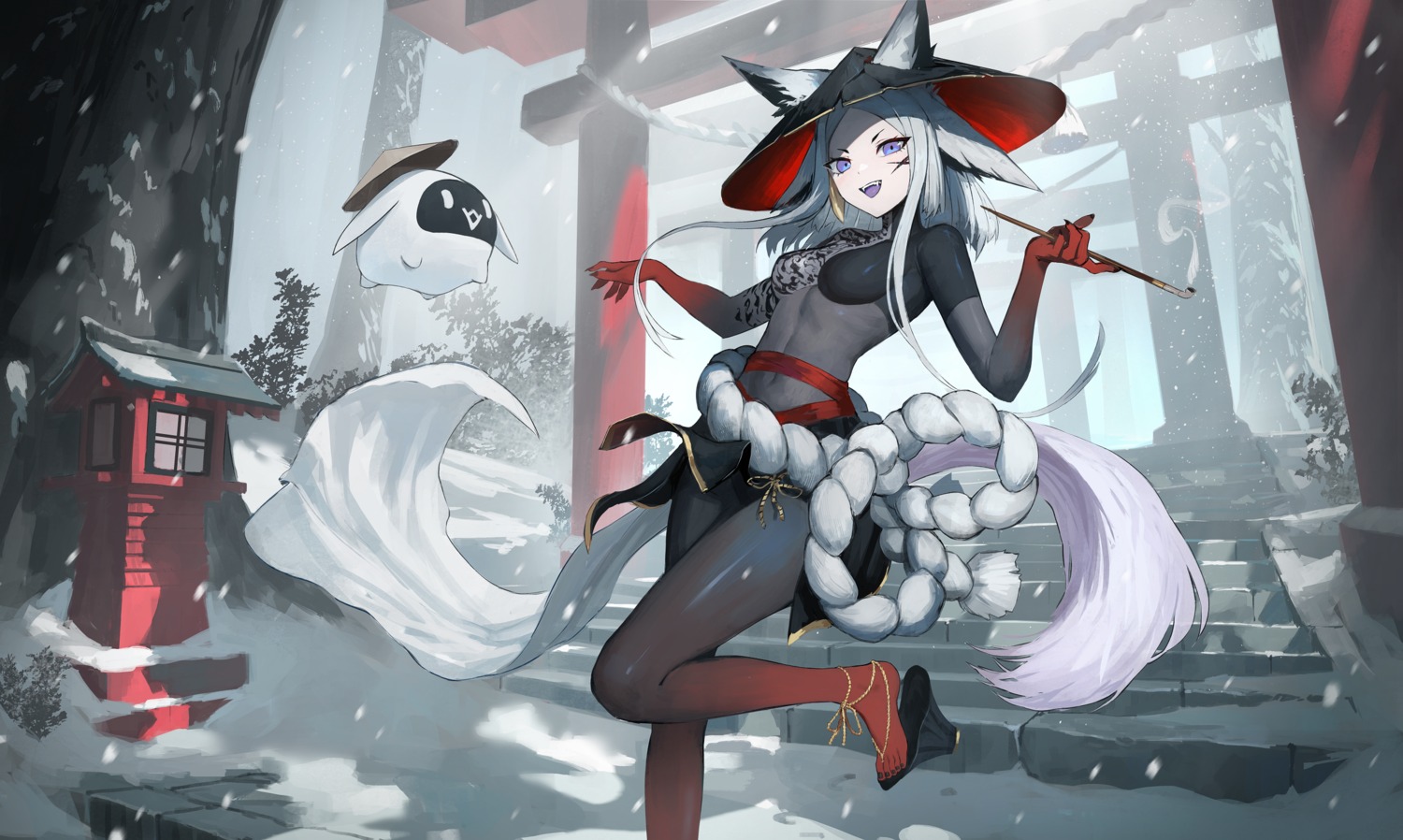 Anime 1500x898 anime anime girls Vertigris artwork Virtual Youtuber fox girl torii snow